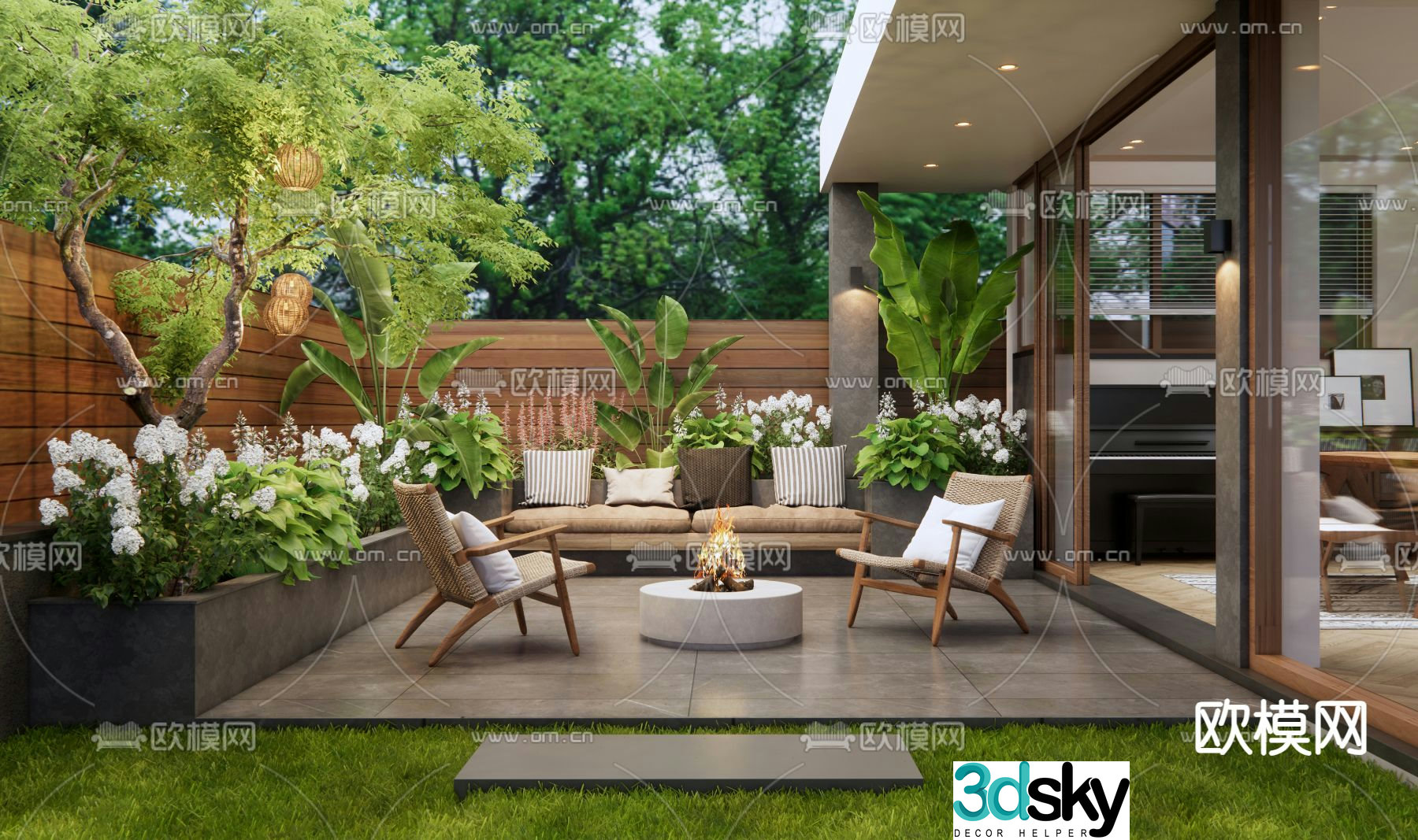 Modern courtyard landscape roof garden 3d model