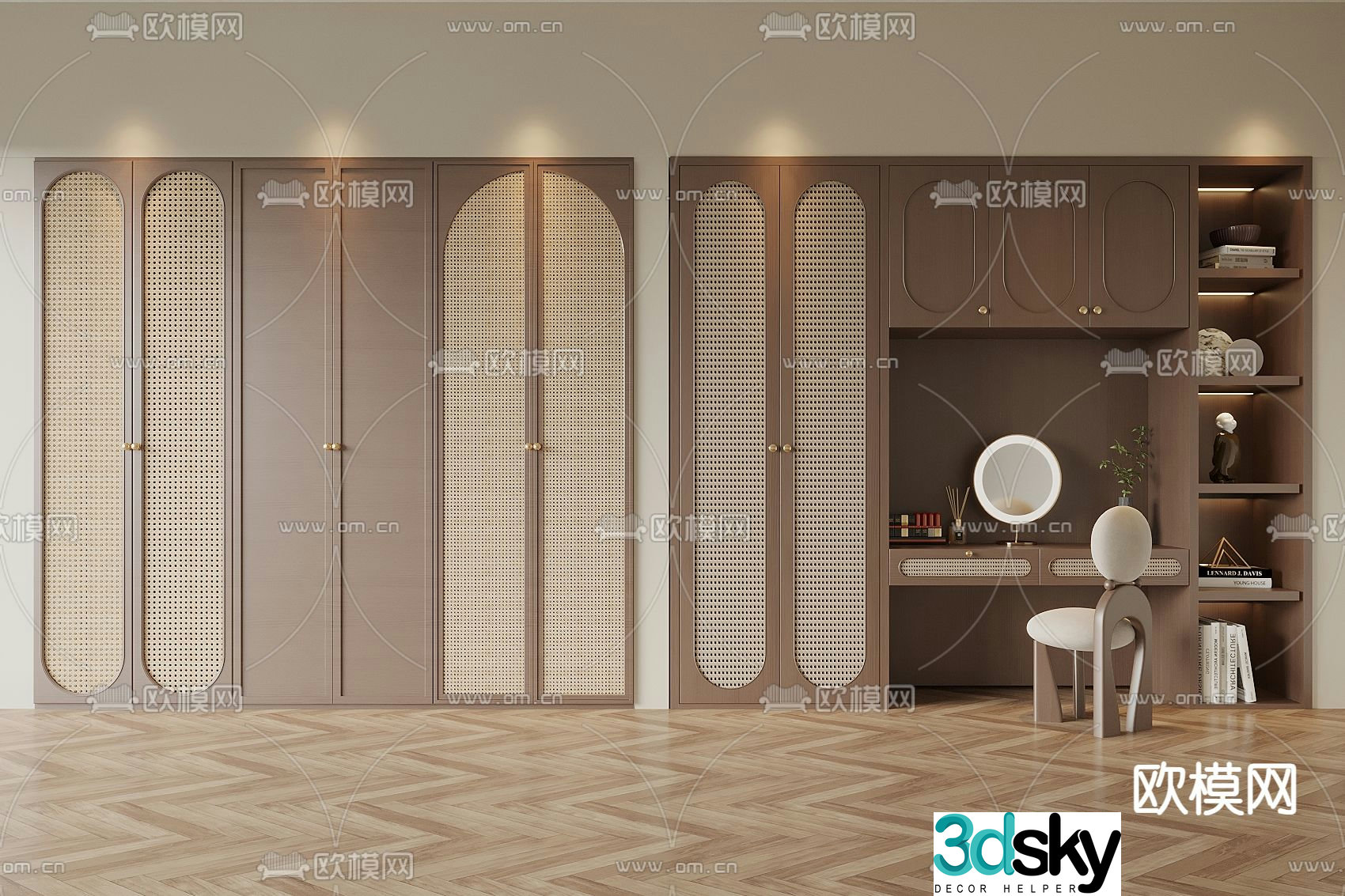 Medieval style wardrobe dresser integrated cabinet 3d model