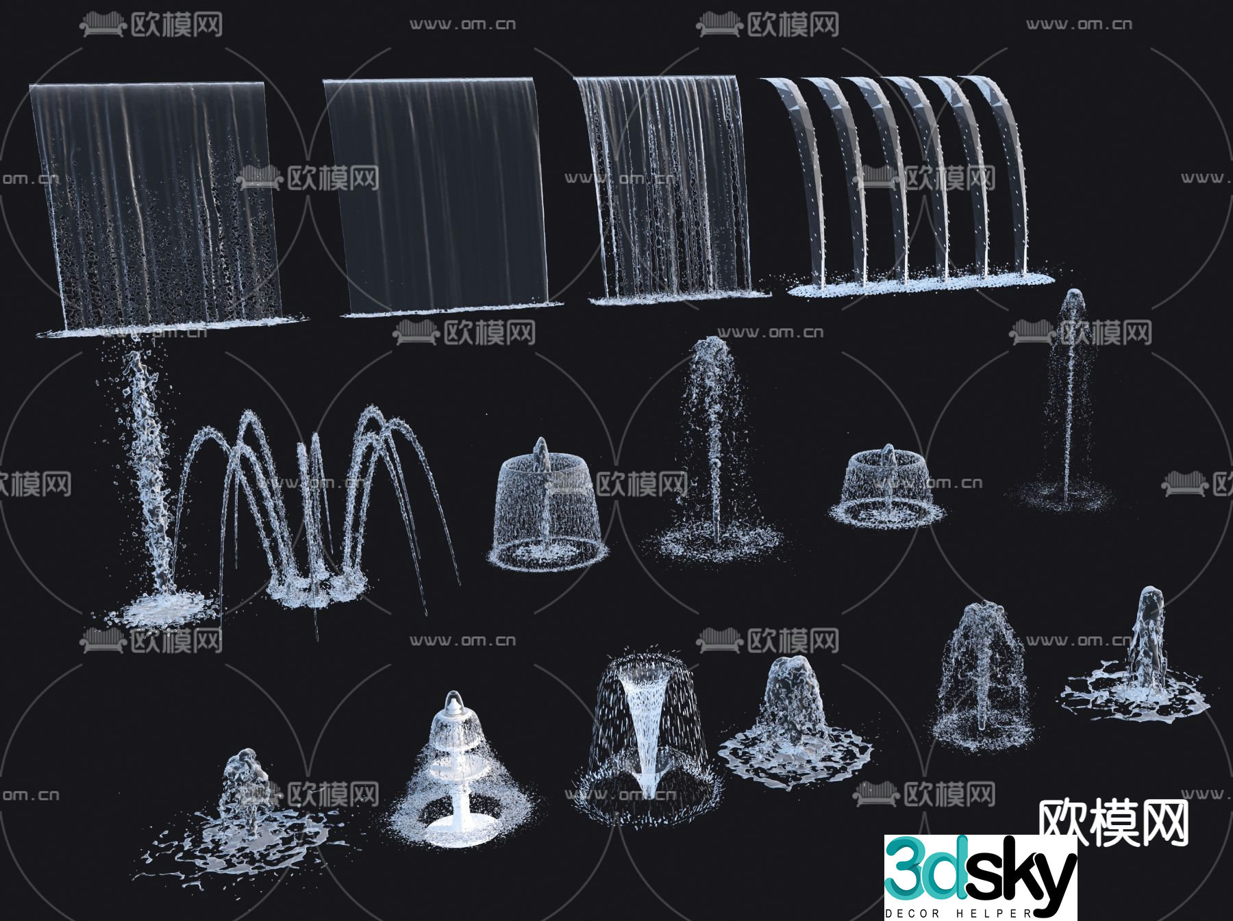 Fountain flowing water spring waterscape water flower 3d model