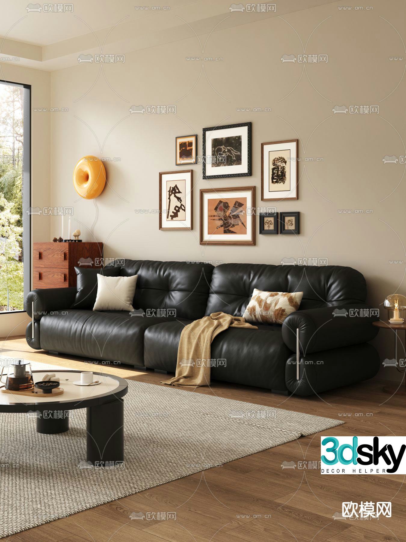 Double sofa leather sofa 3d model