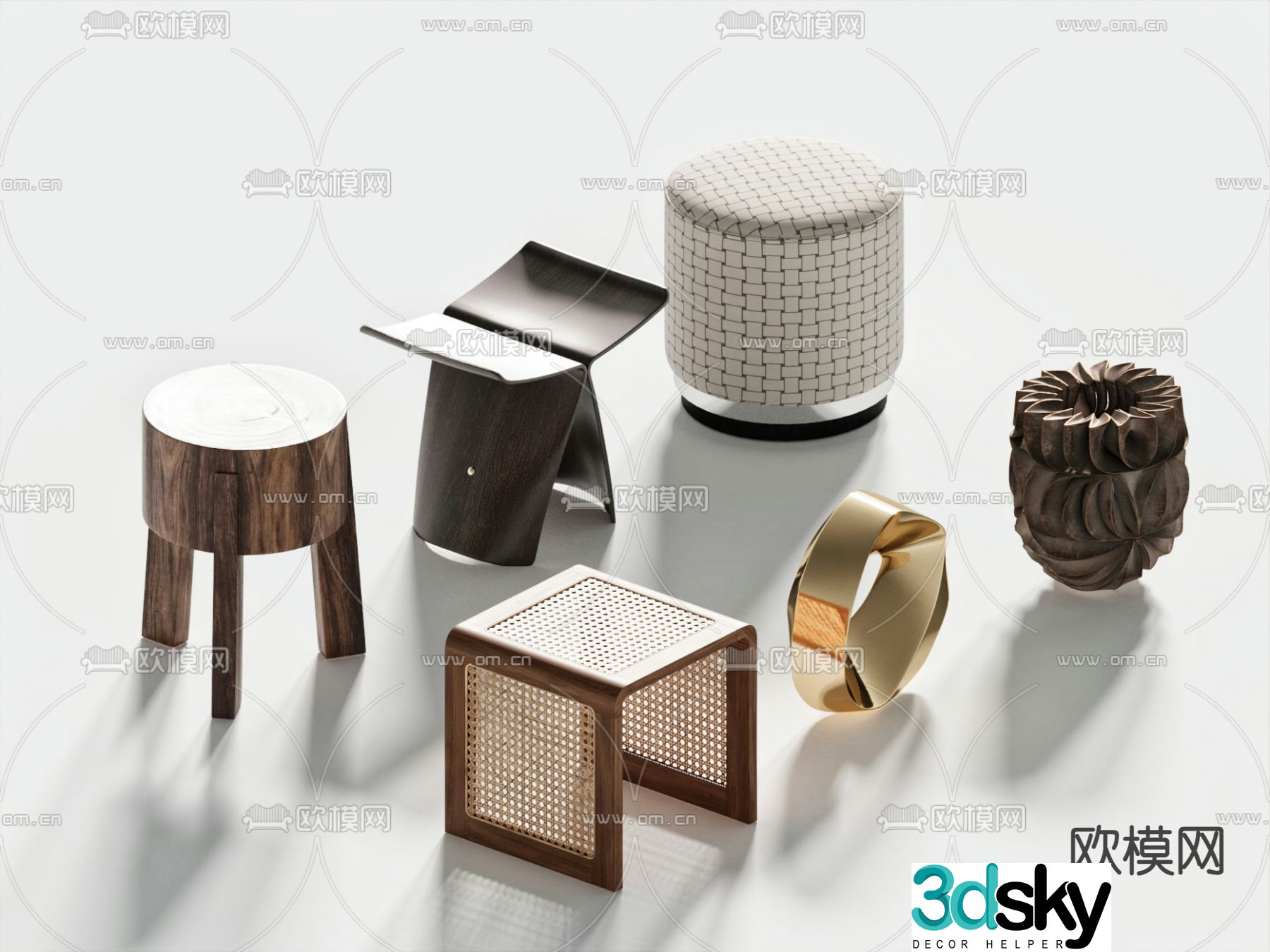 Round stool sofa stool shoe changing stool stool 3d model
