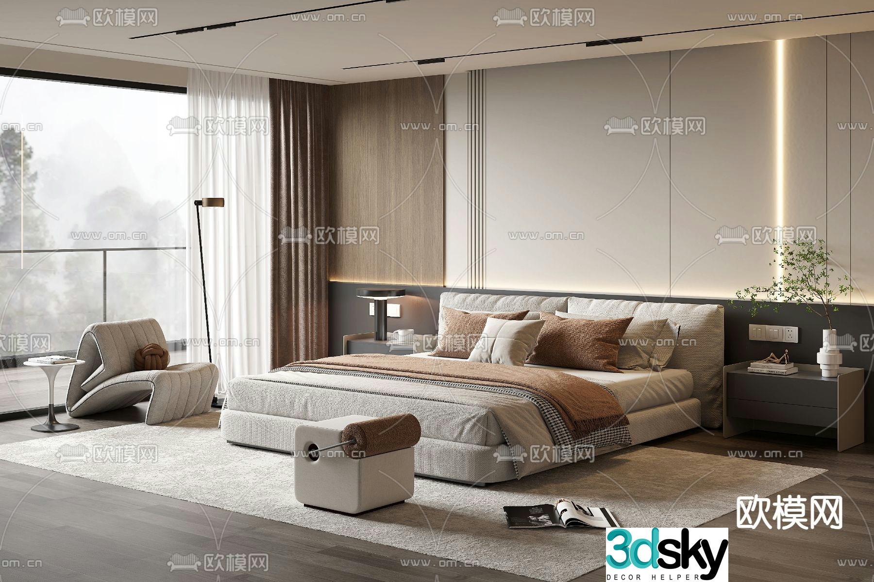 Modern double bed 3d model