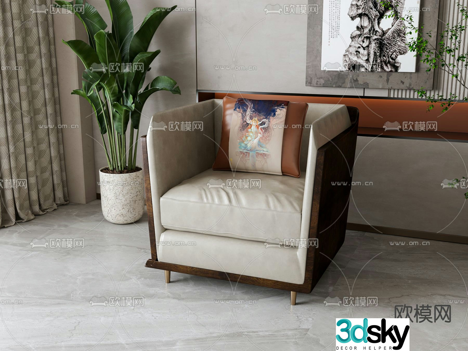 New Chinese style single sofa 3d model