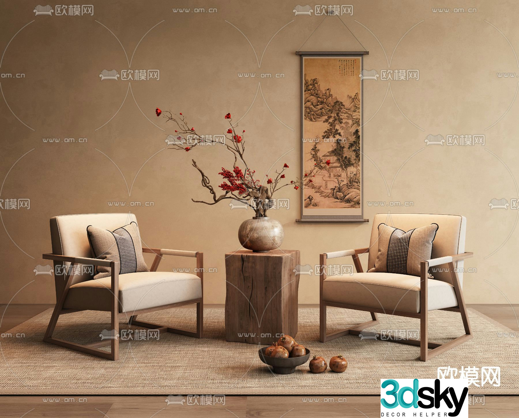 New Chinese style leisure chair 3d model