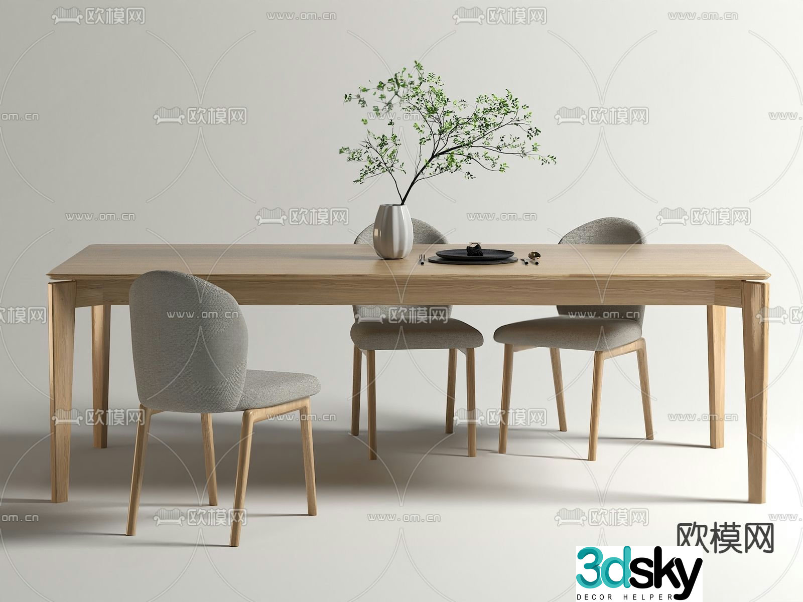 Nordic dining table and chairs strip dining table 3d model