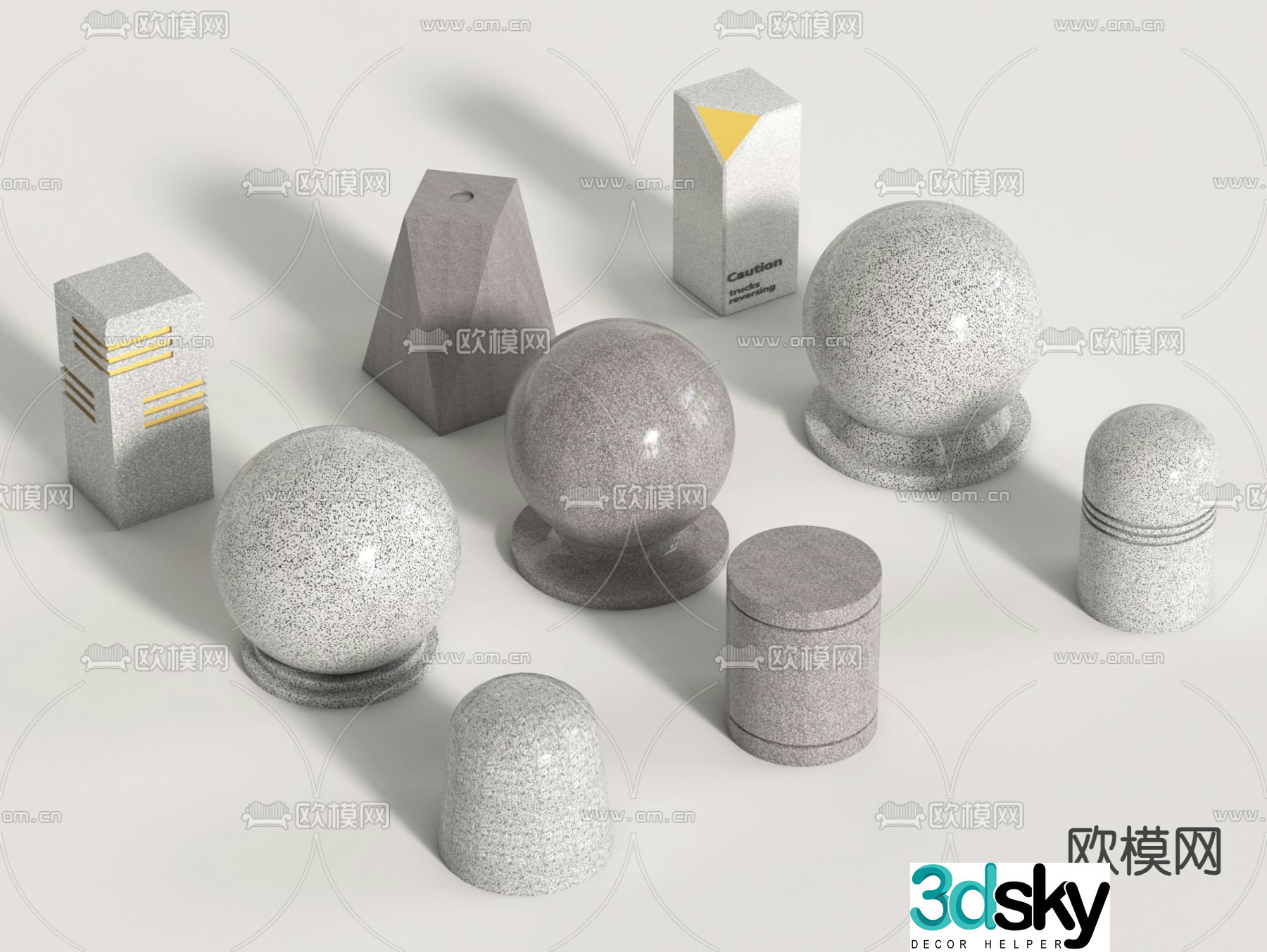 Modern car blocking stone, roadblock stone, stone pier 3d model