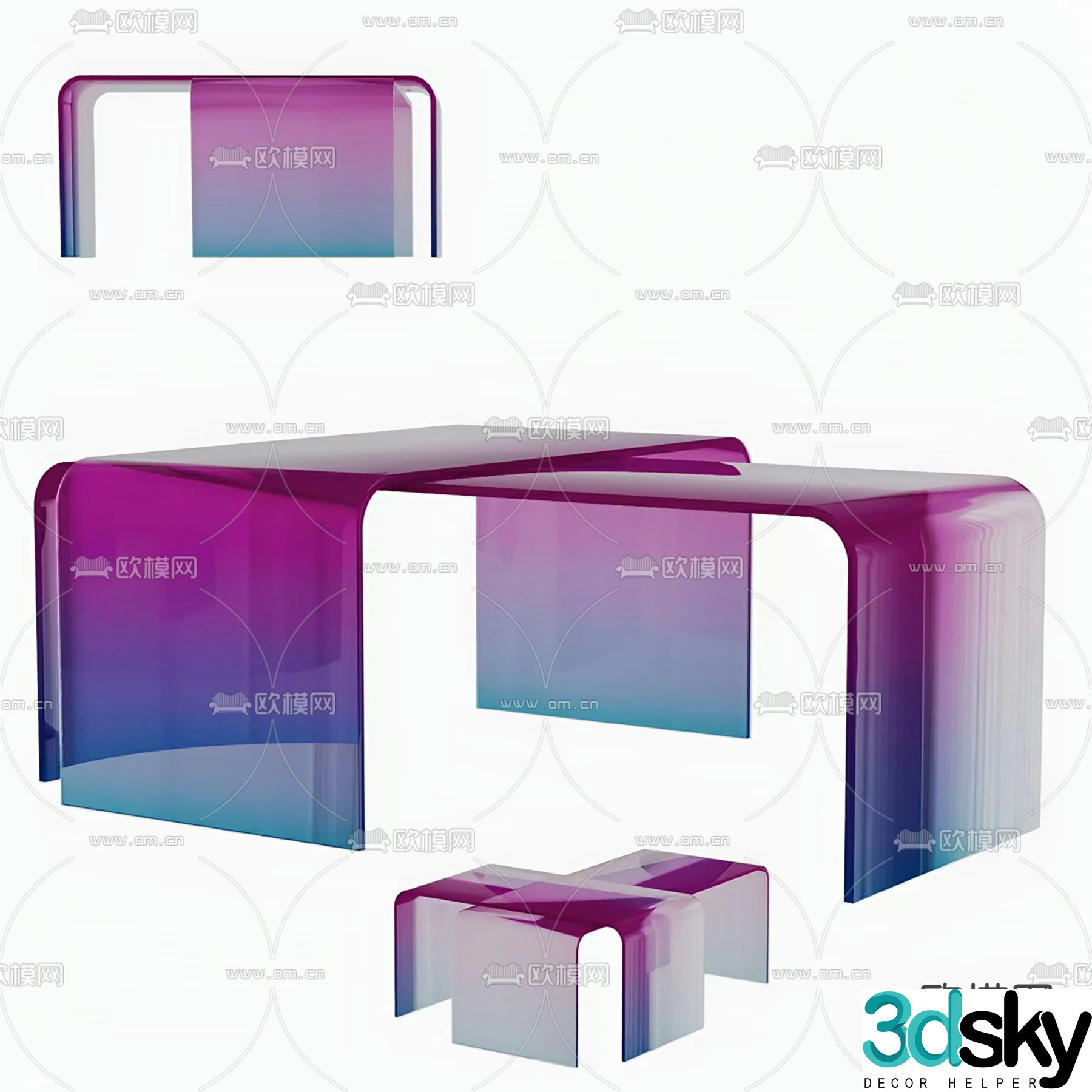 Gradient glass coffee table 3d model