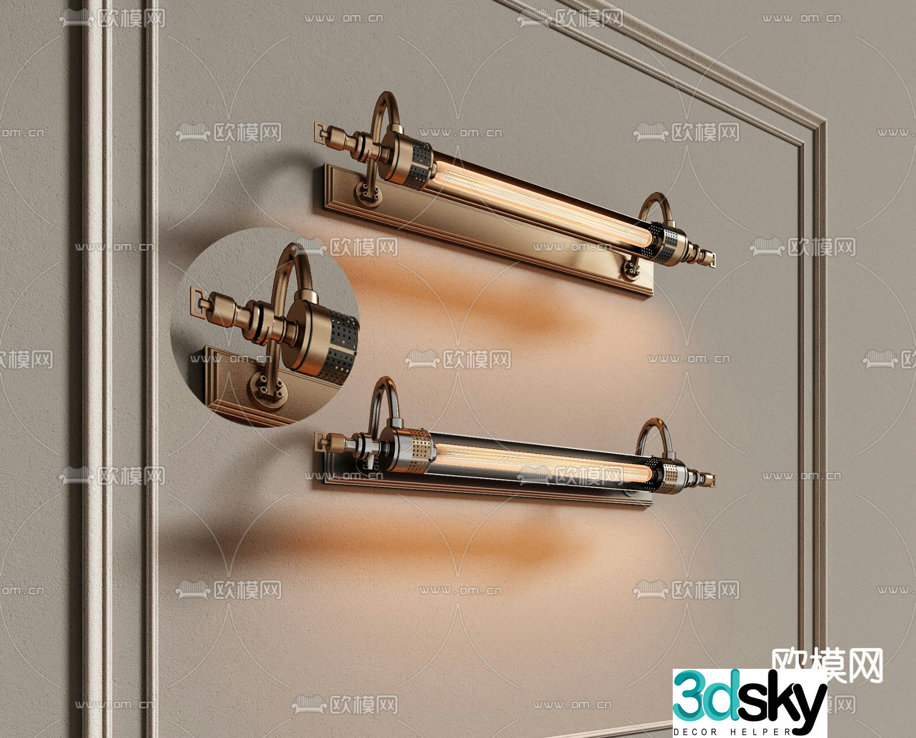 Modern mirror headlight wall light combination 3d model