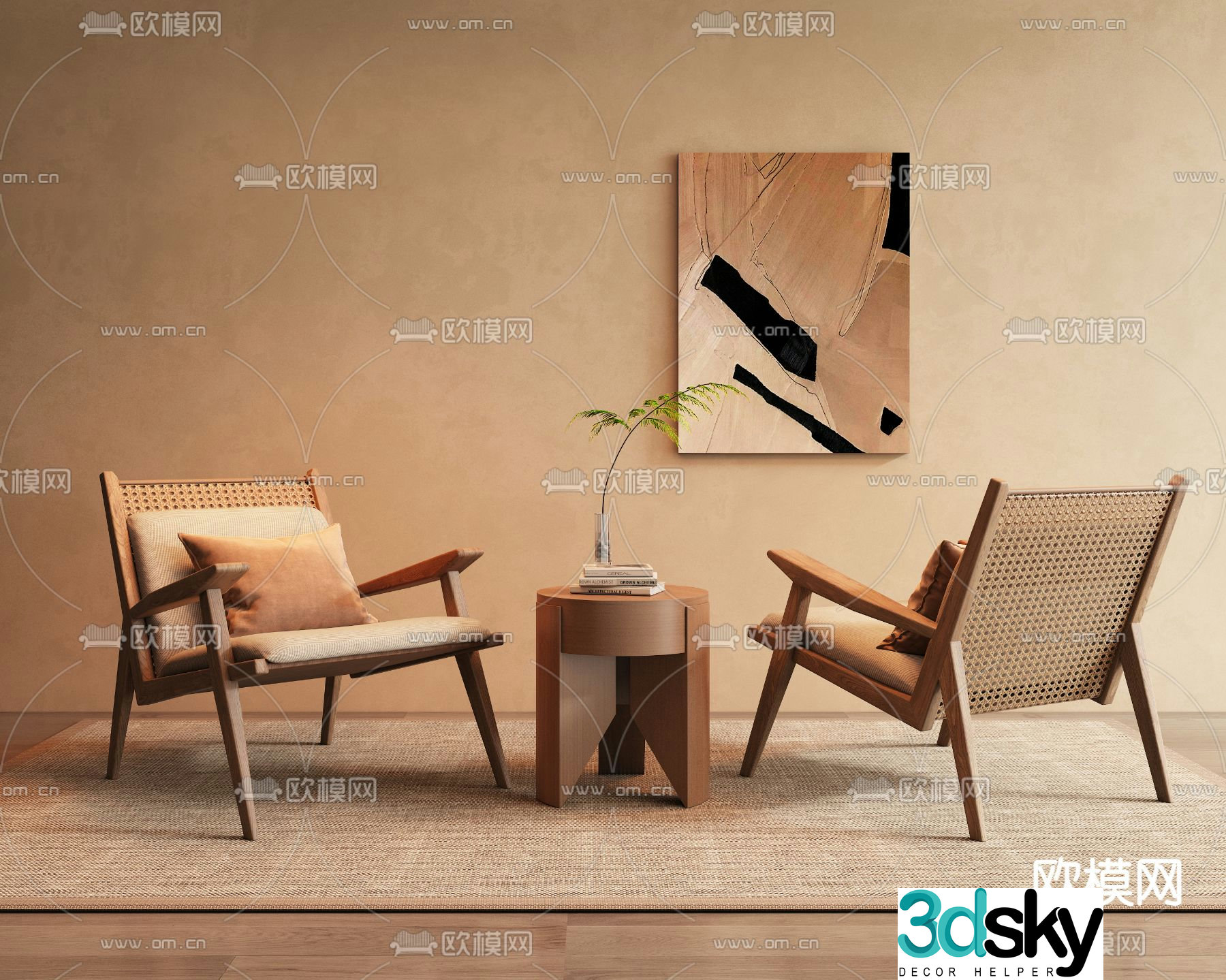 Wabi-sabi style leisure chair rattan leisure chair 3D model