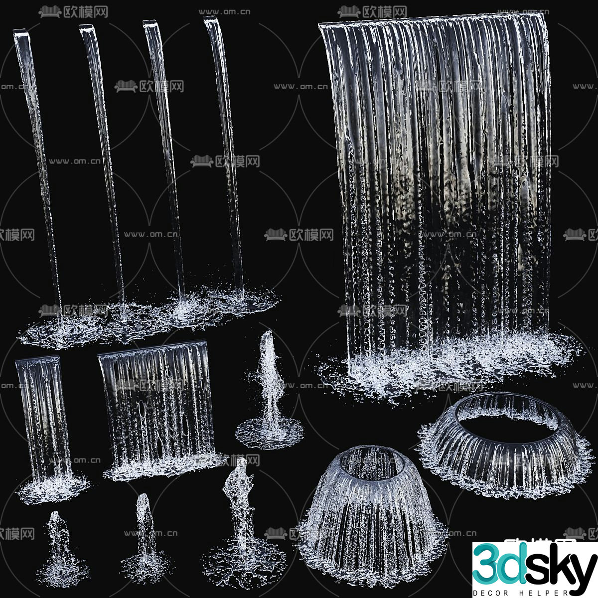 Modern fountain water flow 3d model