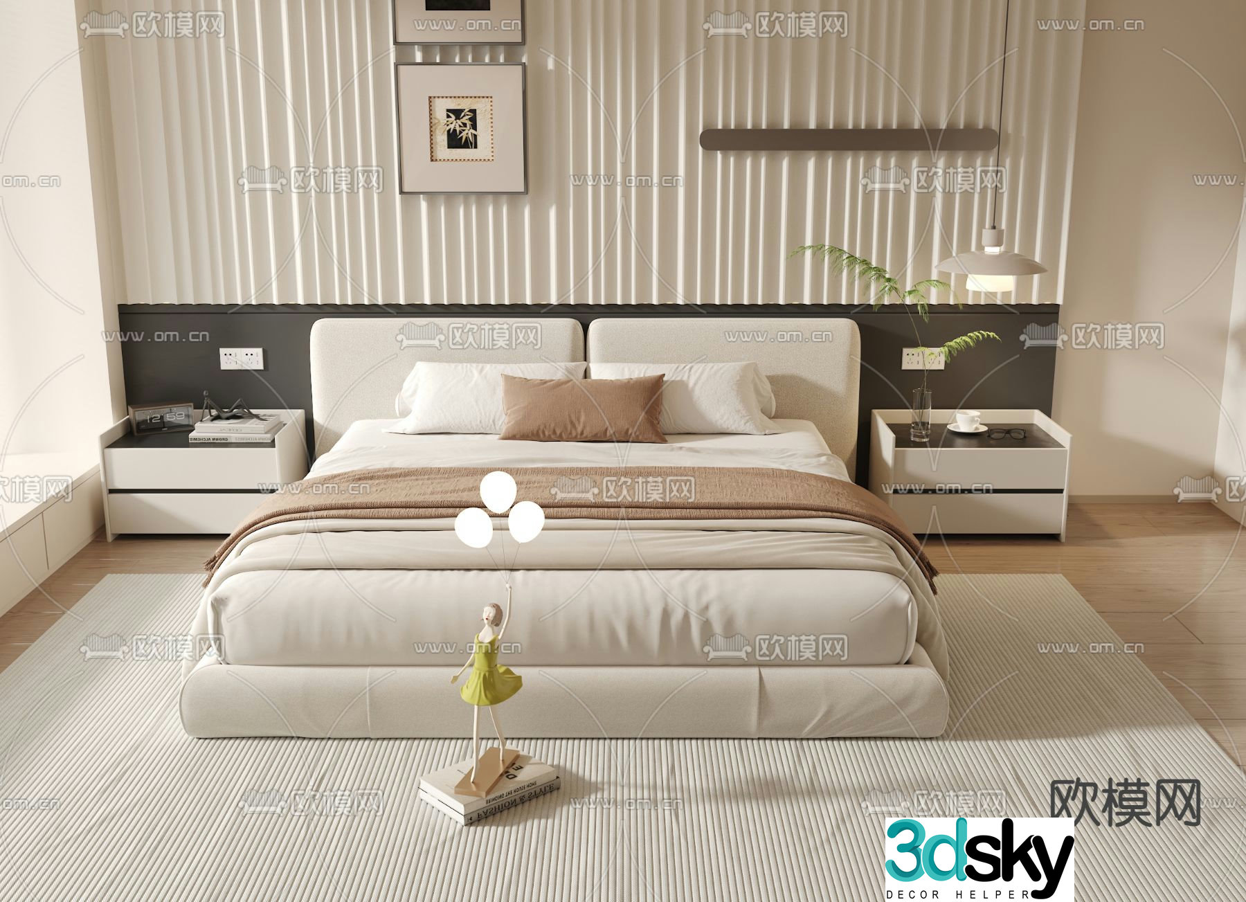 Modern double bed 3d model