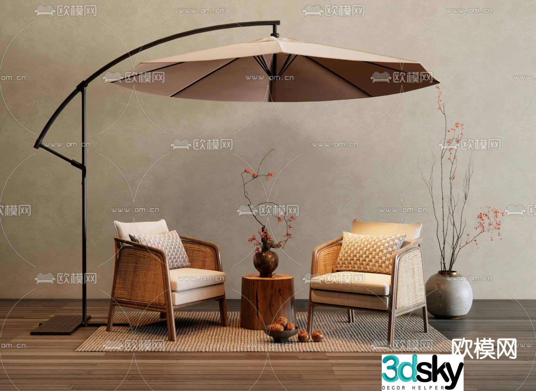 New Chinese style outdoor chair parasol 3d model
