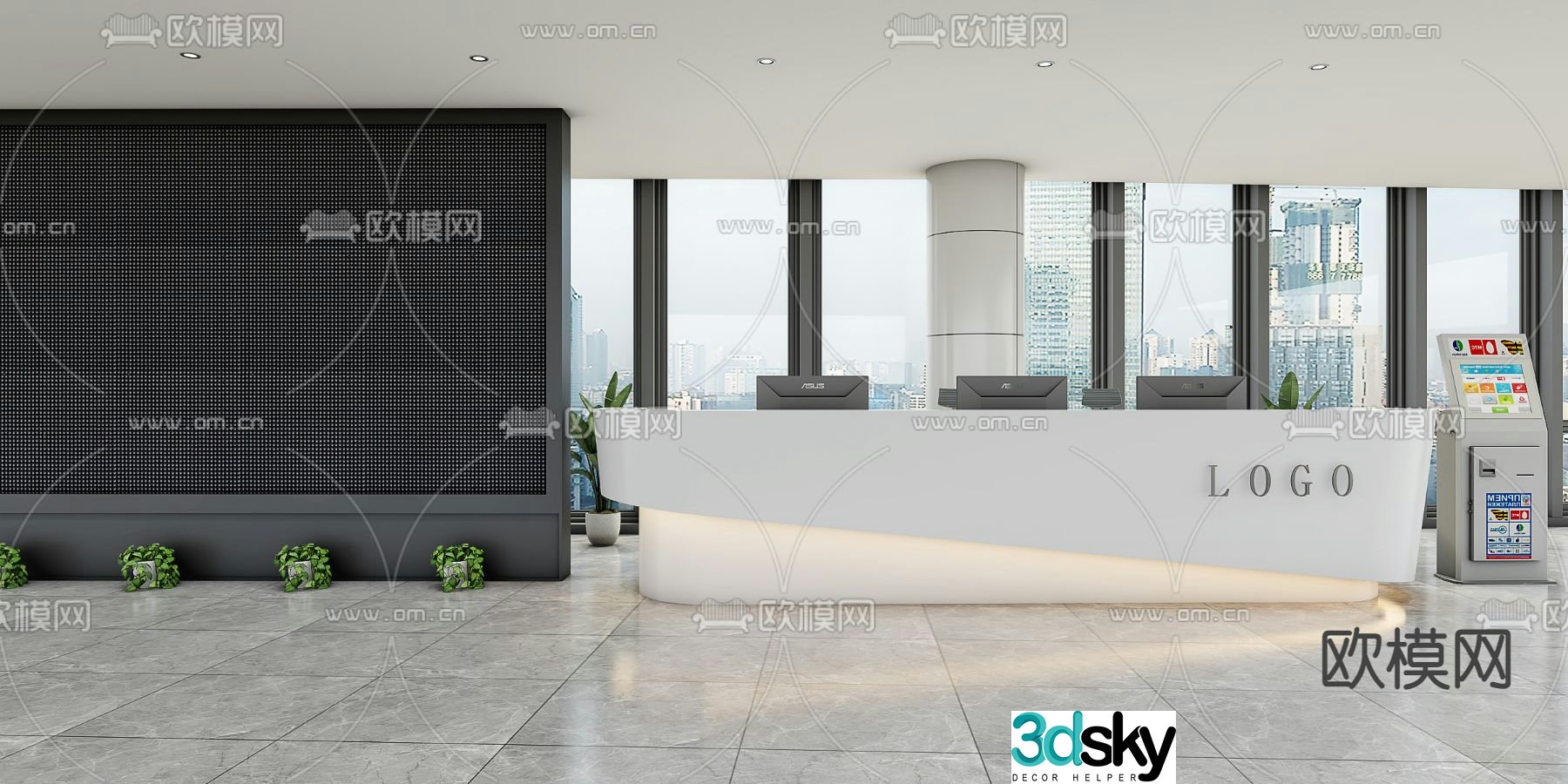 Modern front desk reception desk 3d model