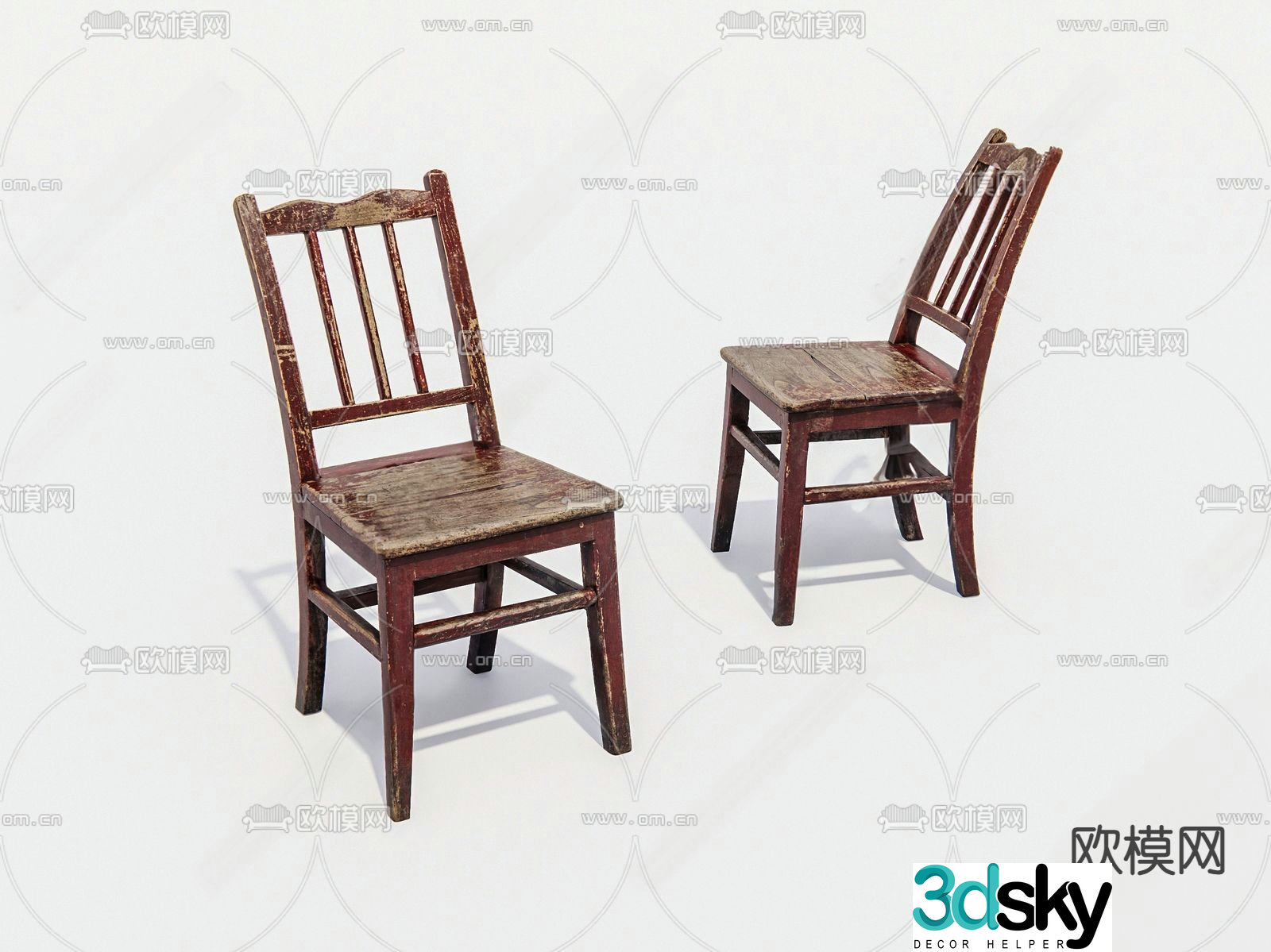 Chinese old wooden chair single chair 3d model