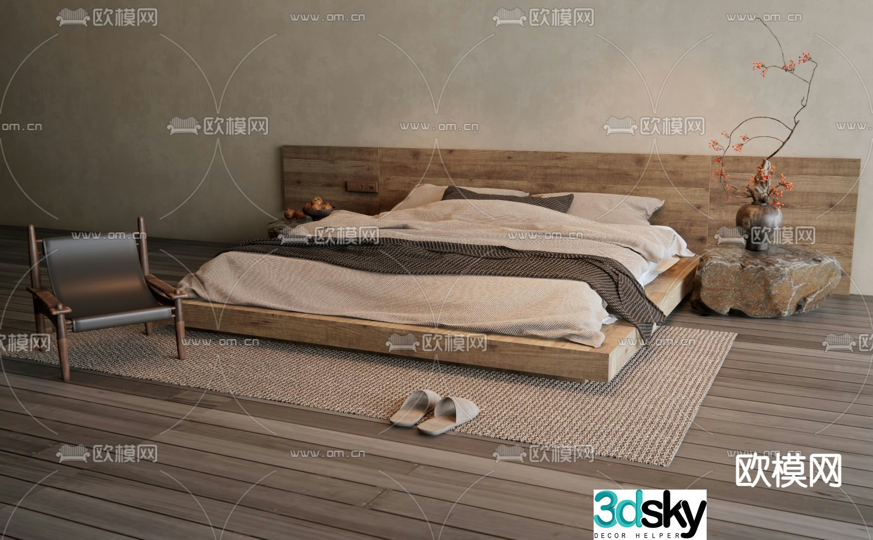 Wabi-sabi double bed 3d model