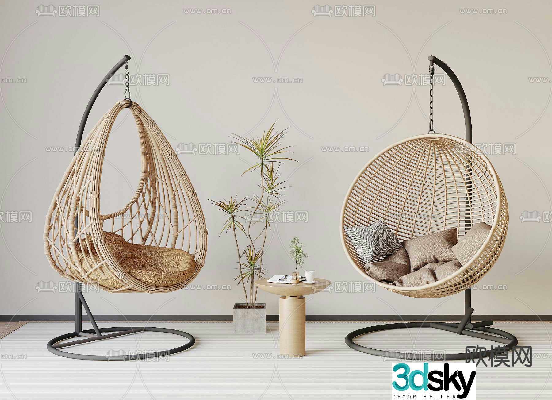 Rattan hanging chair swing chair 3d model