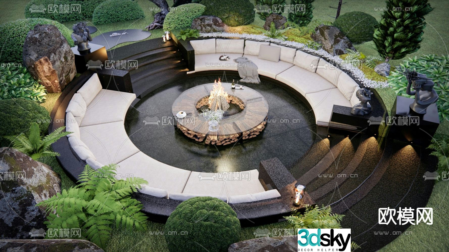 Modern outdoor landscape deck 3D model