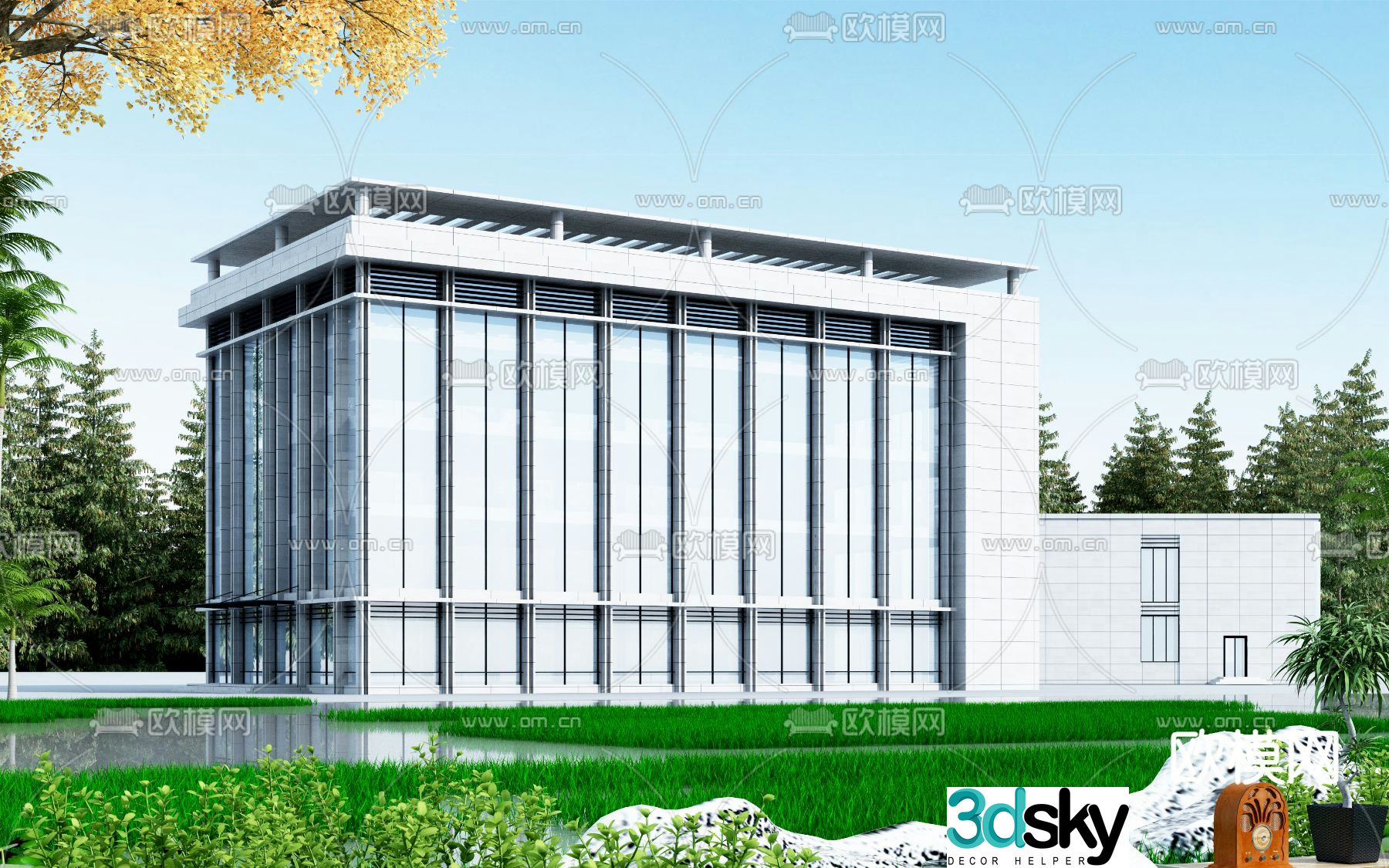 Modern office building exterior 3d model