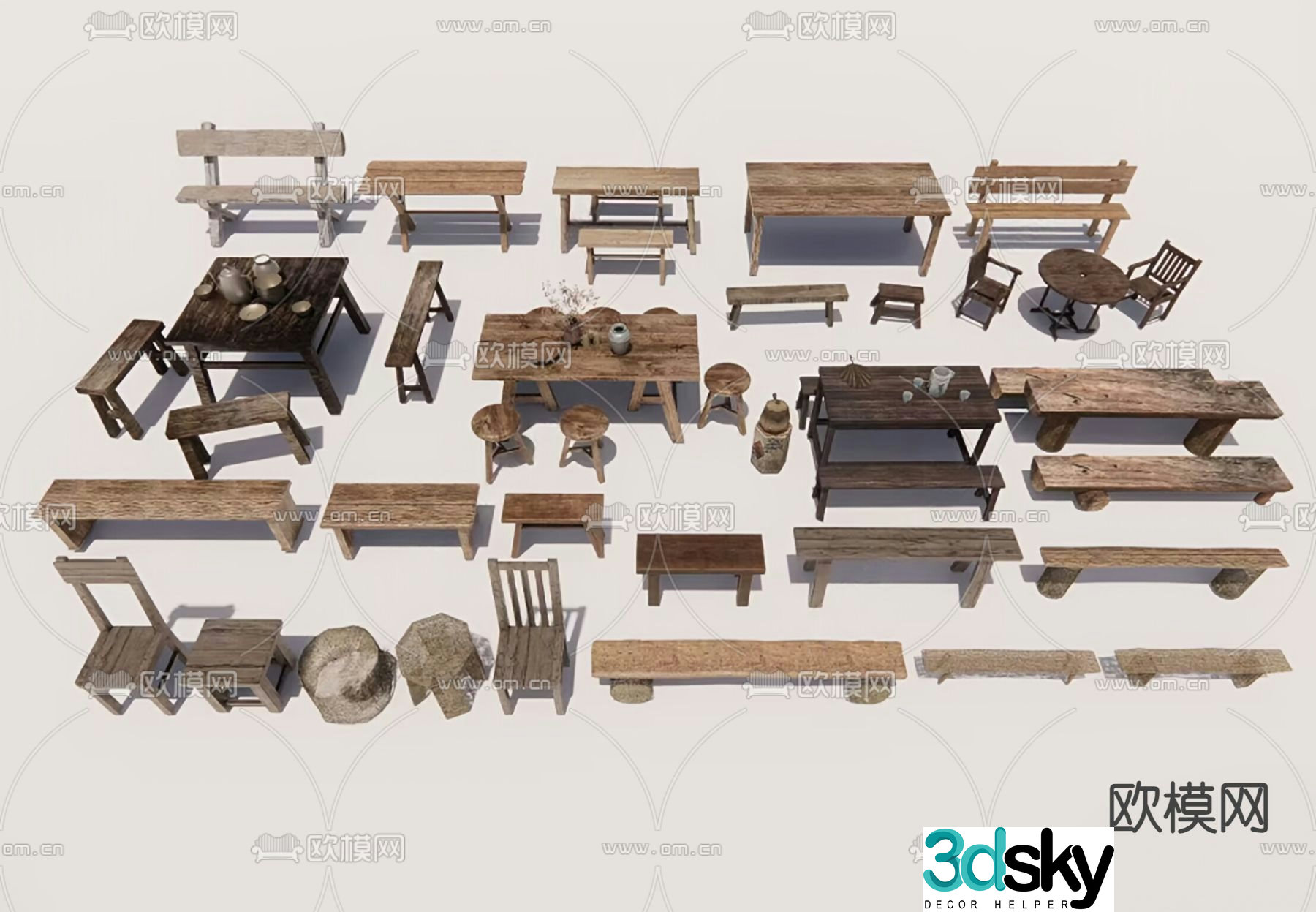Outdoor tables and chairs bench wooden bench 3d model