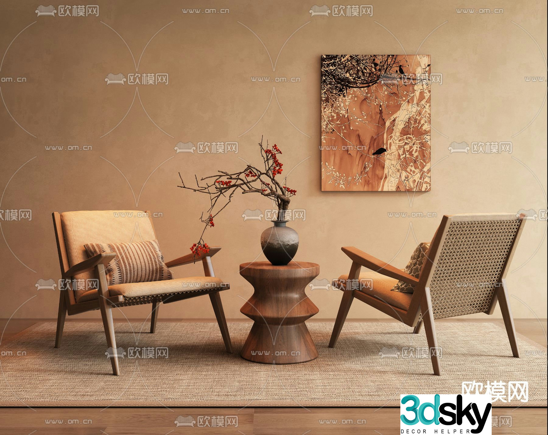 Wabi-sabi style leisure chair rattan leisure chair 3D model