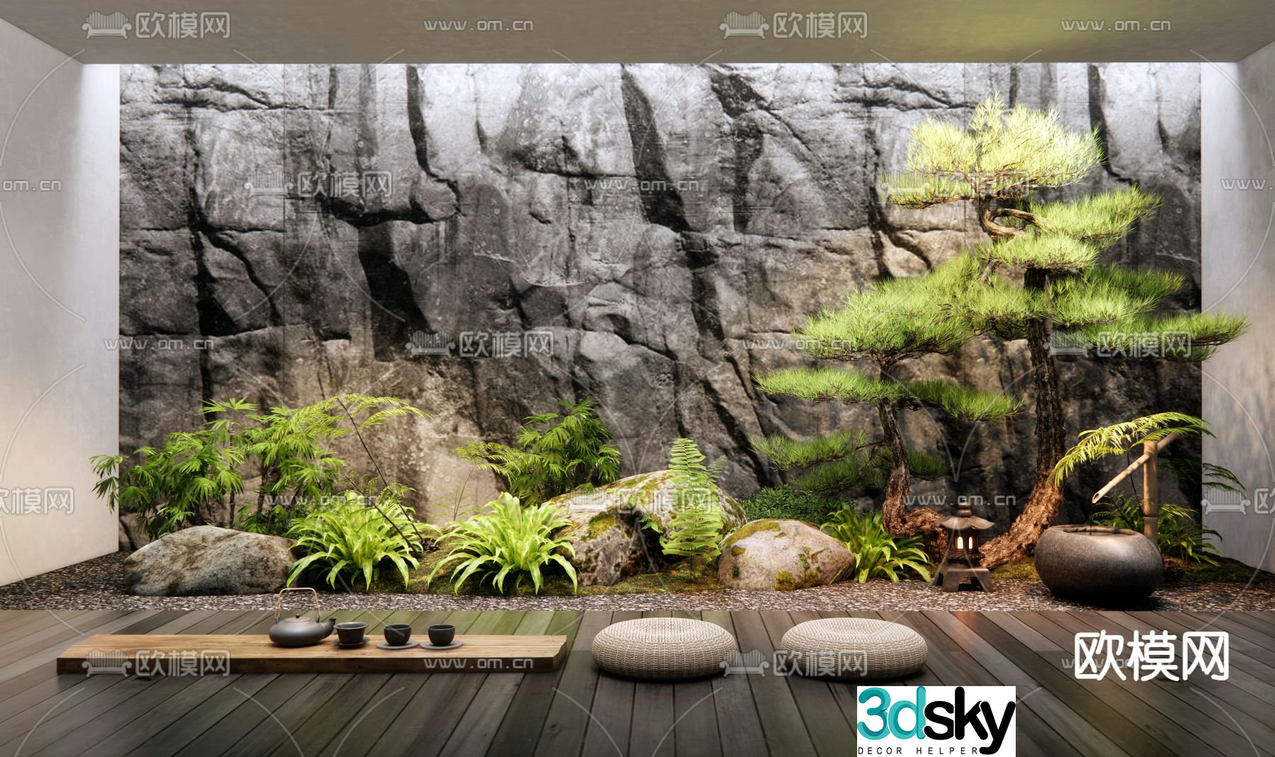 Indoor landscape dry landscape plant pile 3d model
