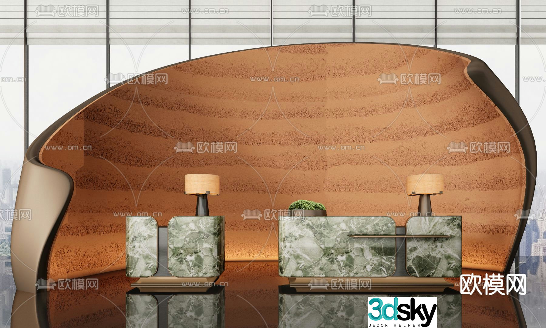 Modern front desk reception desk end view desk 3d model