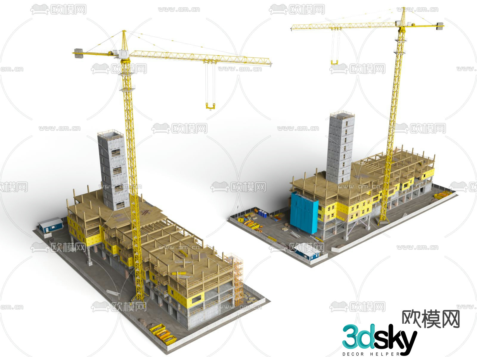 Office building construction site under construction 3d model