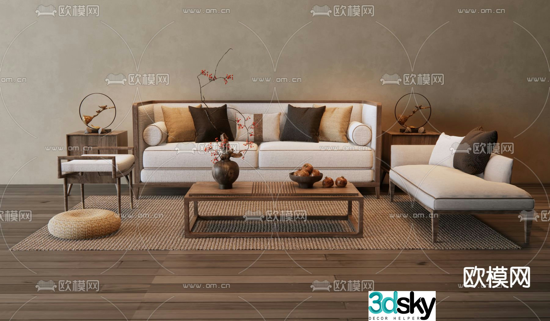 New Chinese style sofa modular sofa Song style sofa 3d model