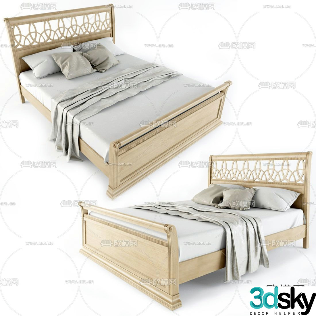 New Chinese style double bed 3d model