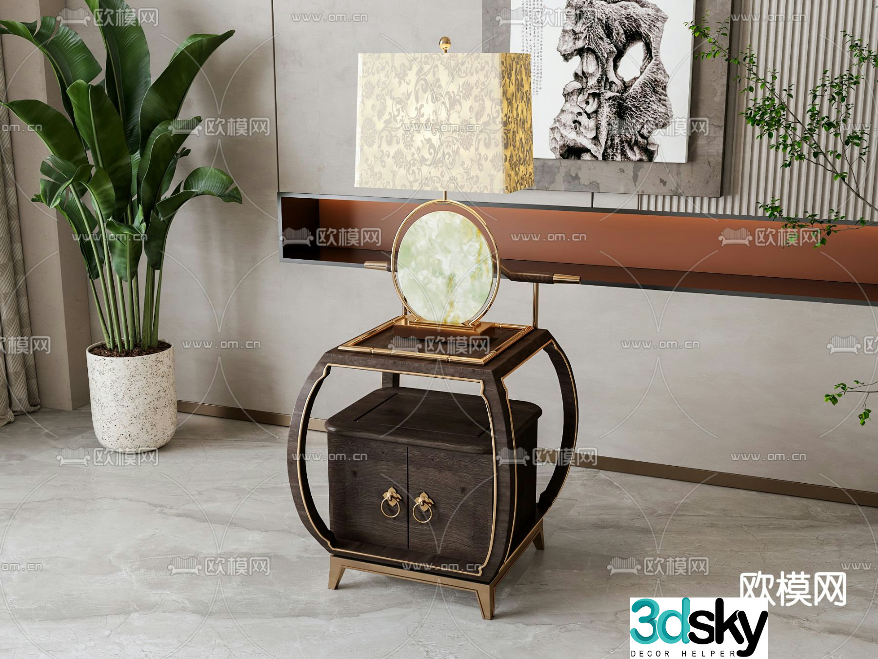 New Chinese style bedside table 3d model