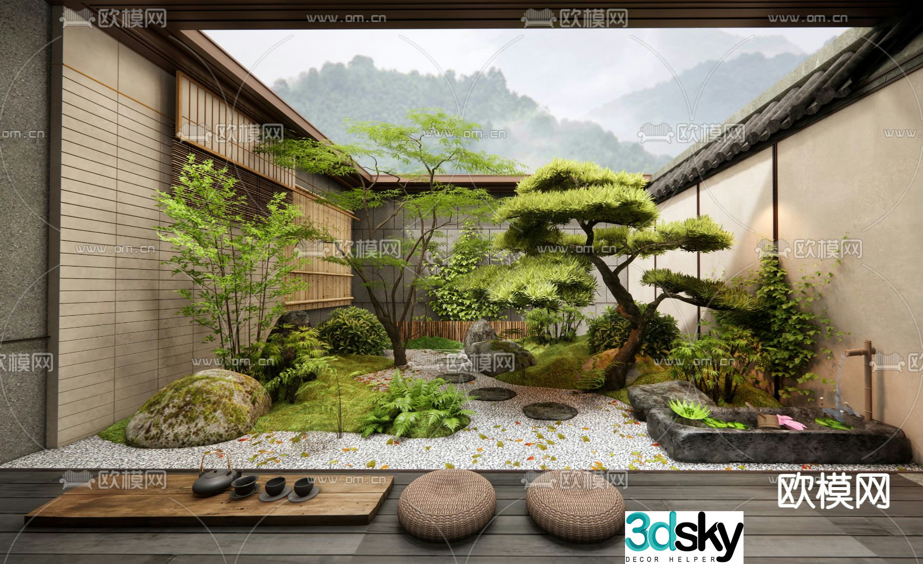 New Chinese style courtyard landscape dry landscape 3D model