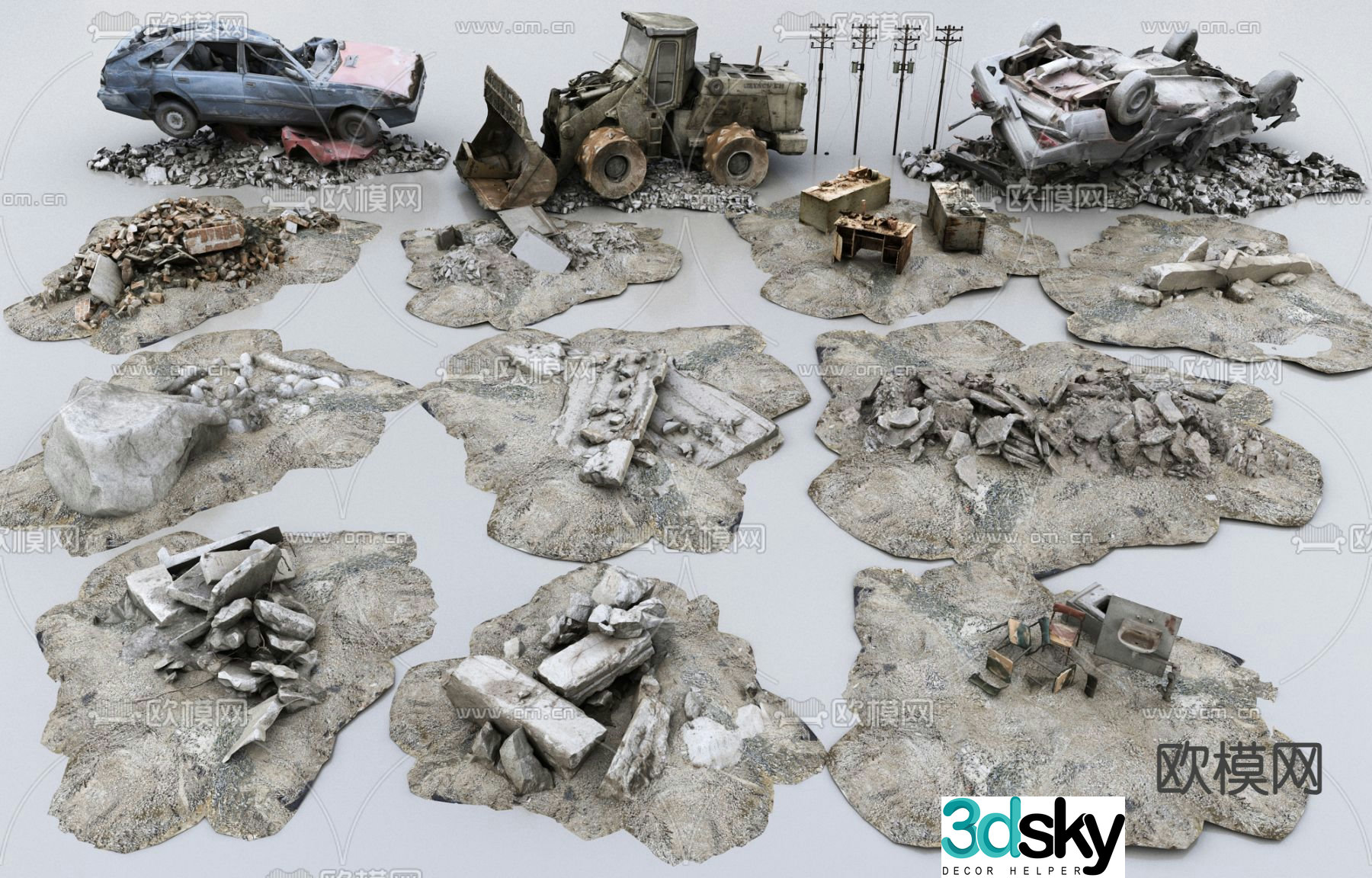 ruins stone car 3d model