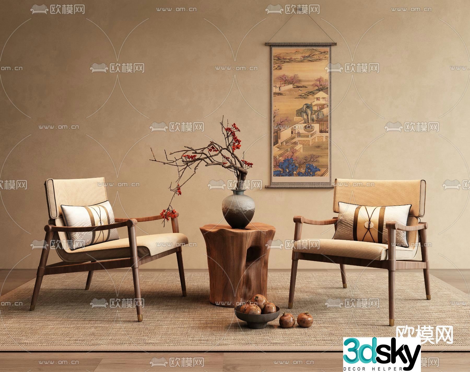 New Chinese style leisure chair solid wood leisure chair 3d model