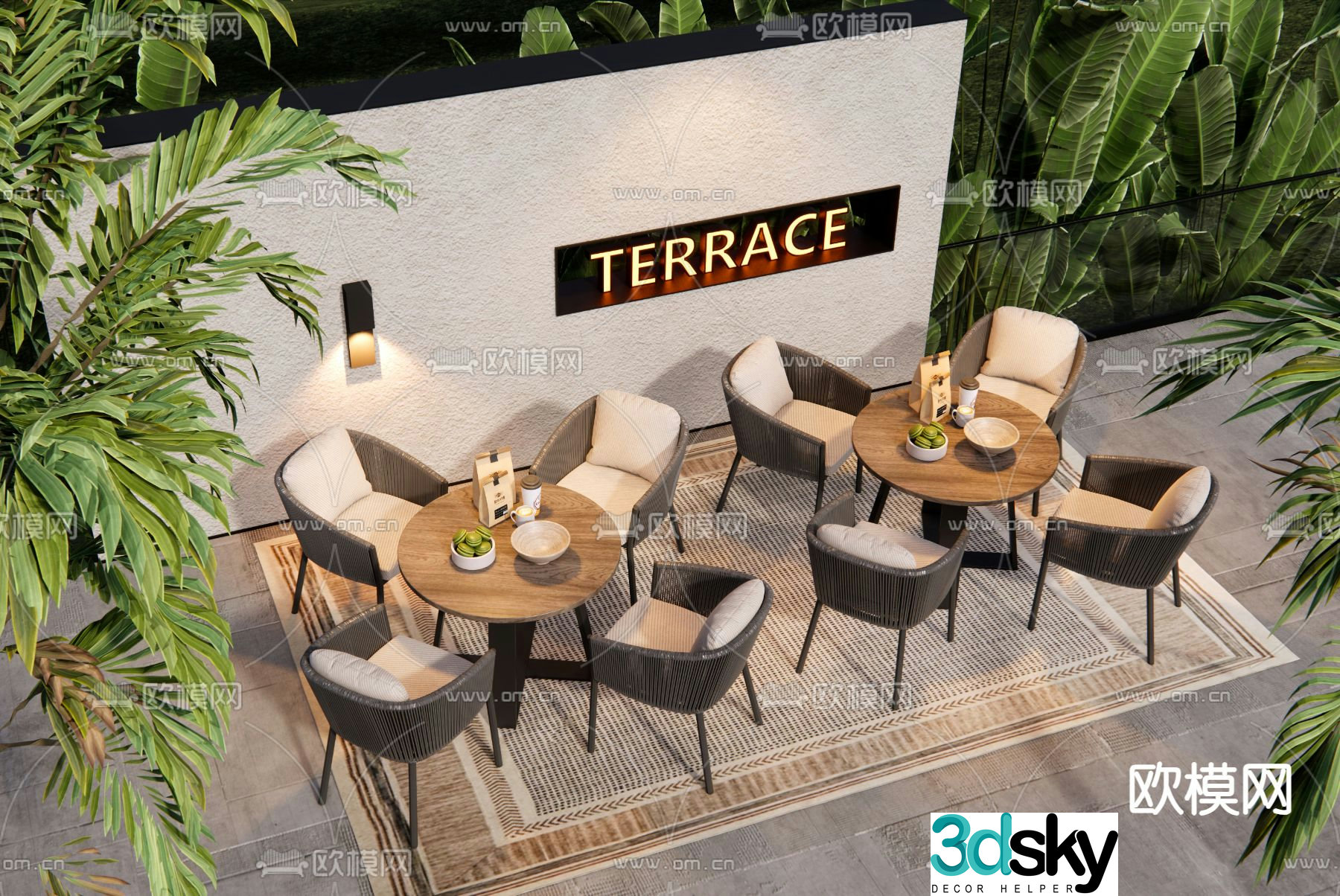 Modern outdoor table and chair negotiation table and chair 3D model