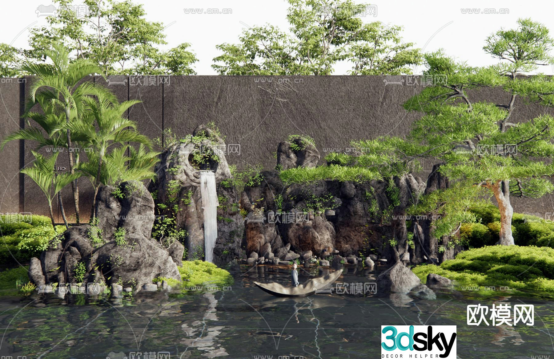 Rockery waterscape falling water landscape Zen sculpture 3D model