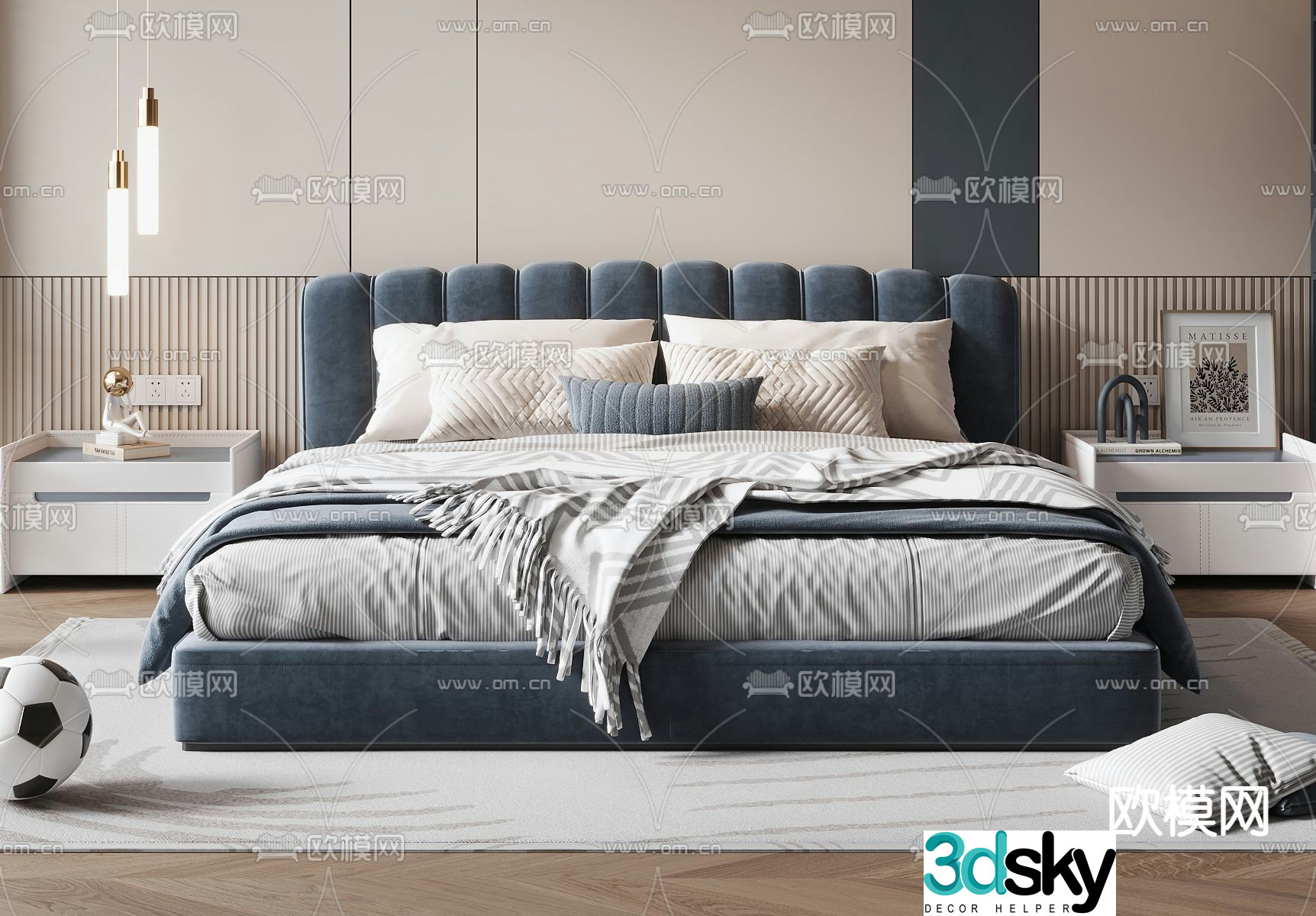 Modern double bed 3d model