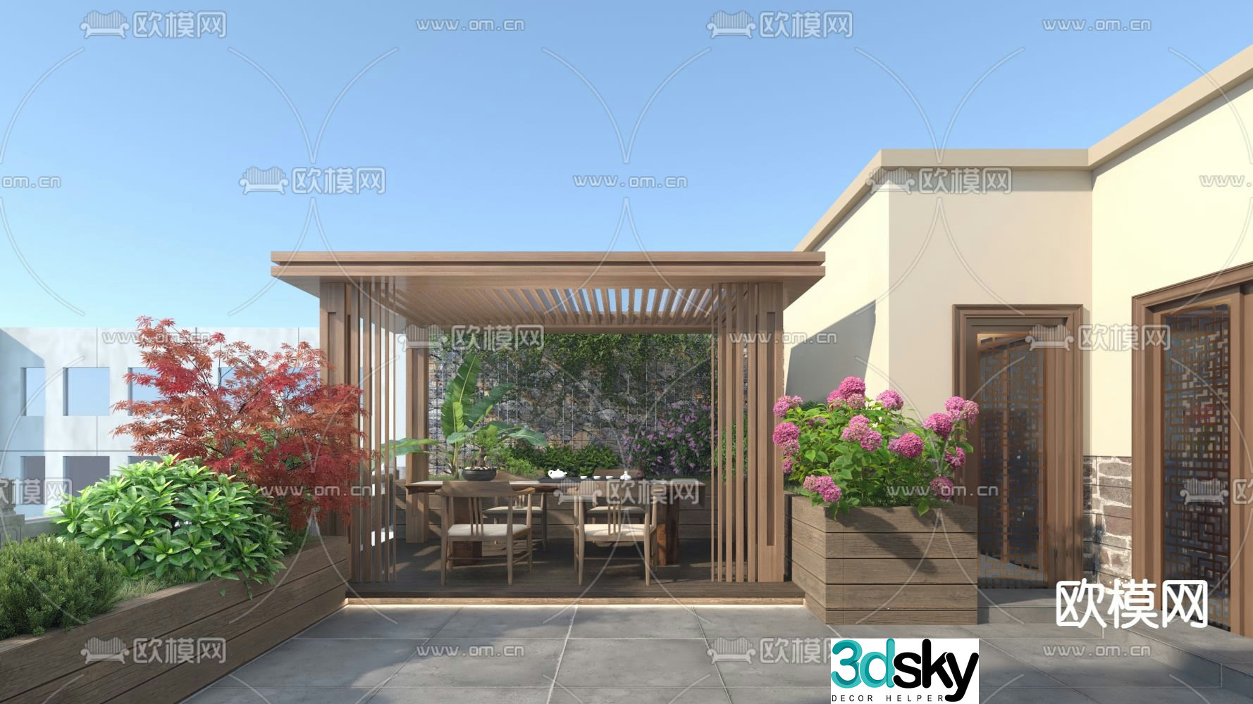 Modern balcony terrace roof garden 3d model