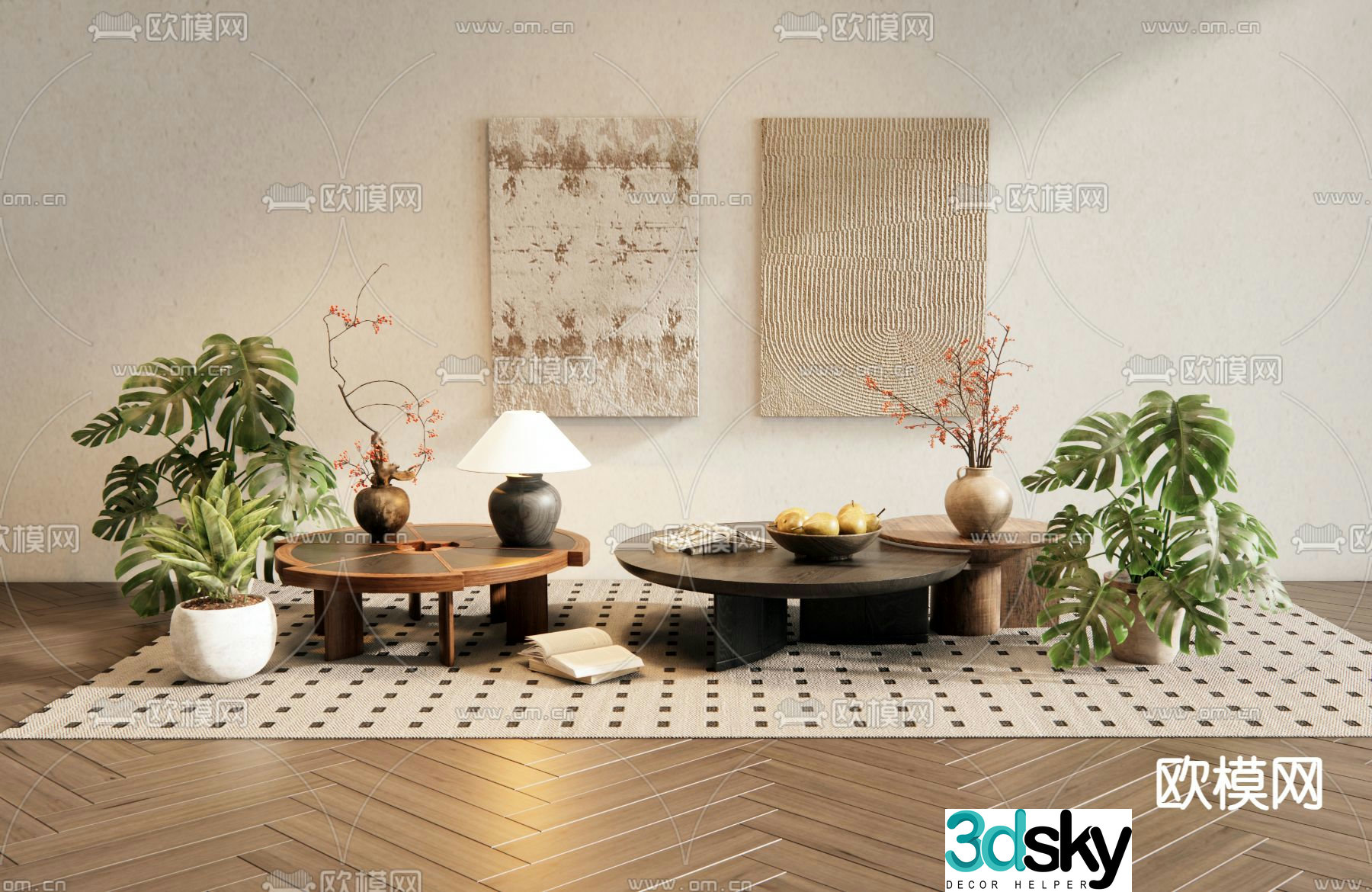 Wabi-sabi coffee table mother-and-son coffee table 3d model