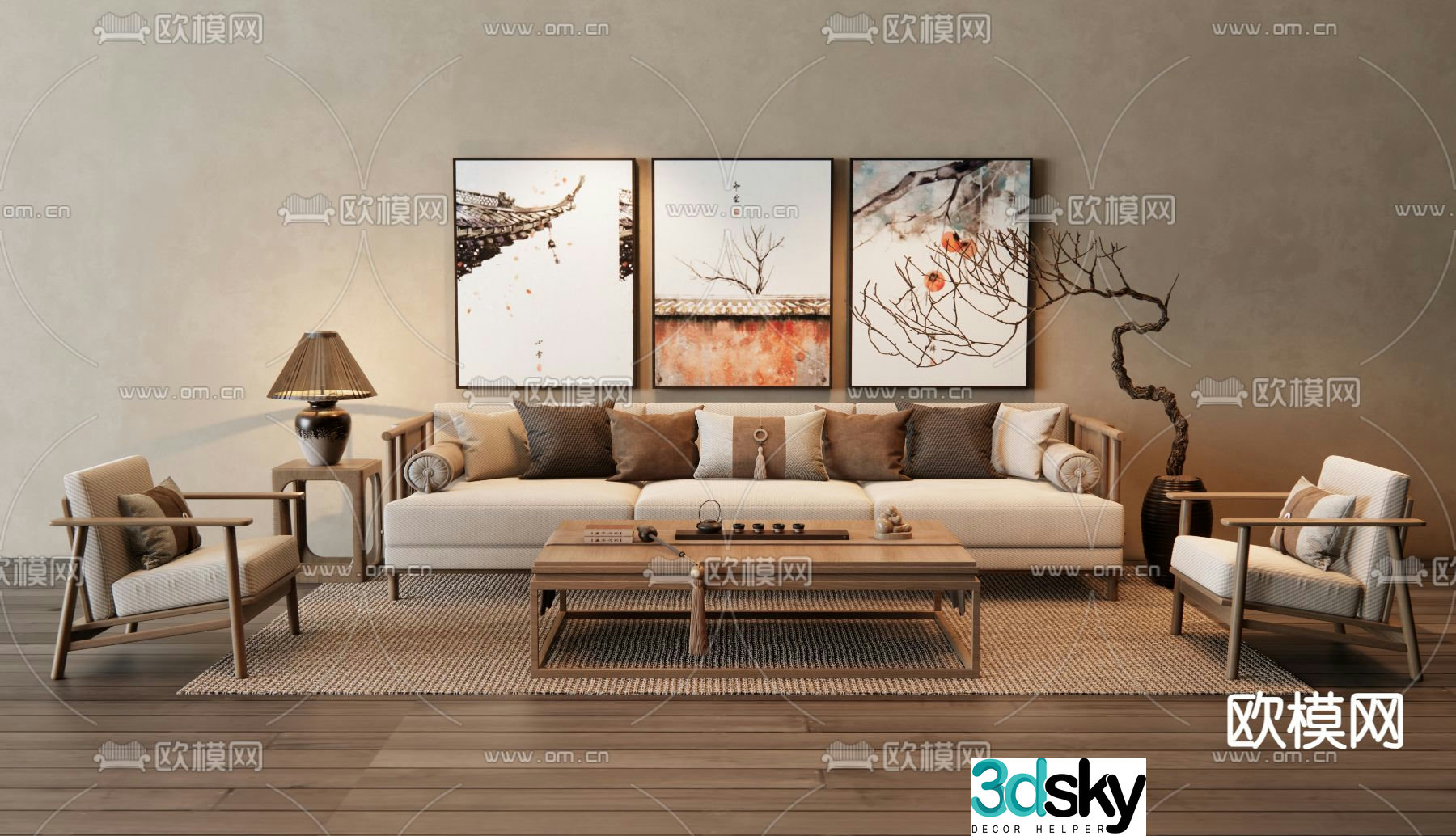 New Chinese style sofa modular sofa Song style sofa 3d model