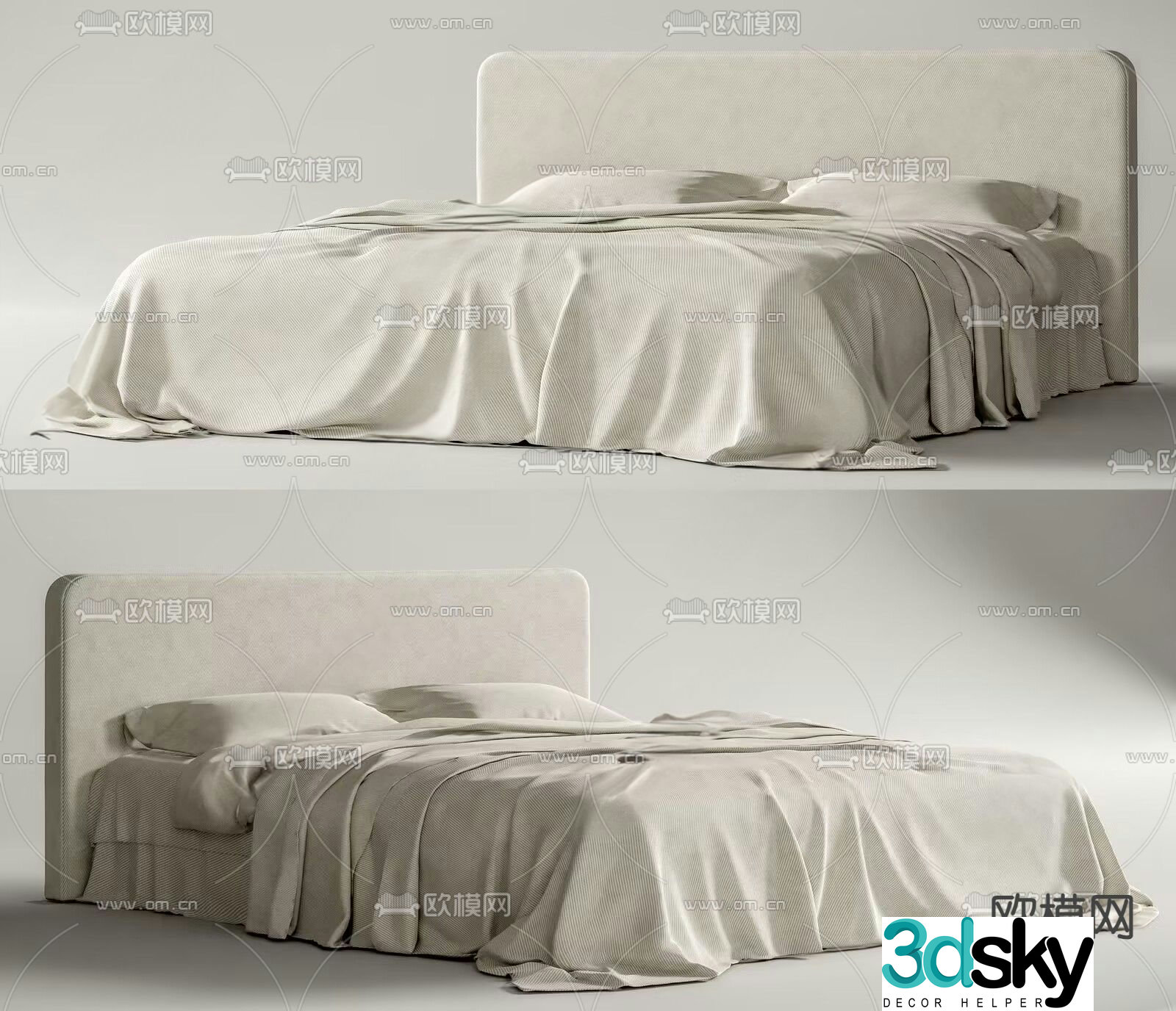 Wabi-sabi double bed 3d model