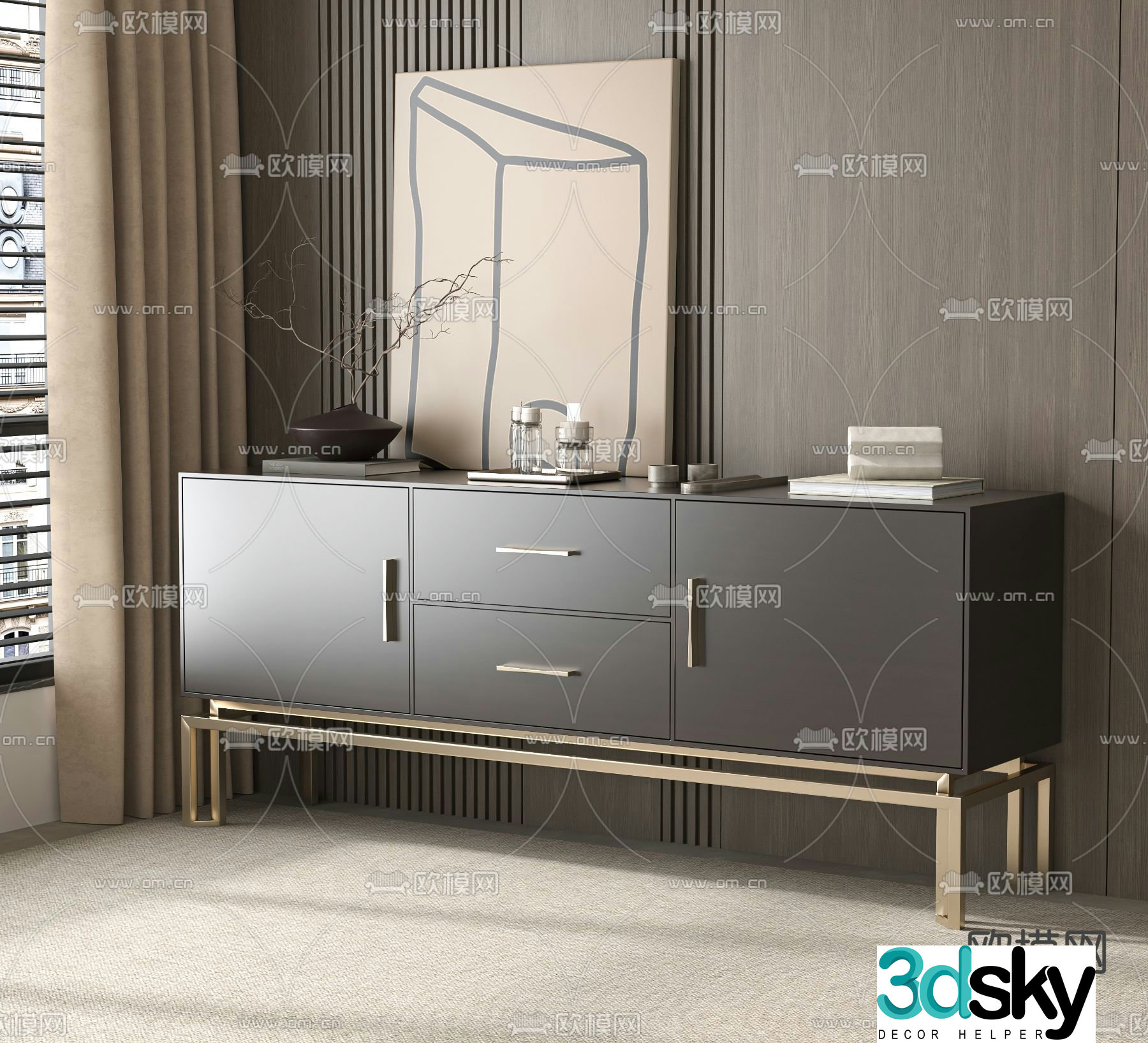 Modern porch cabinet side cabinet 3D model