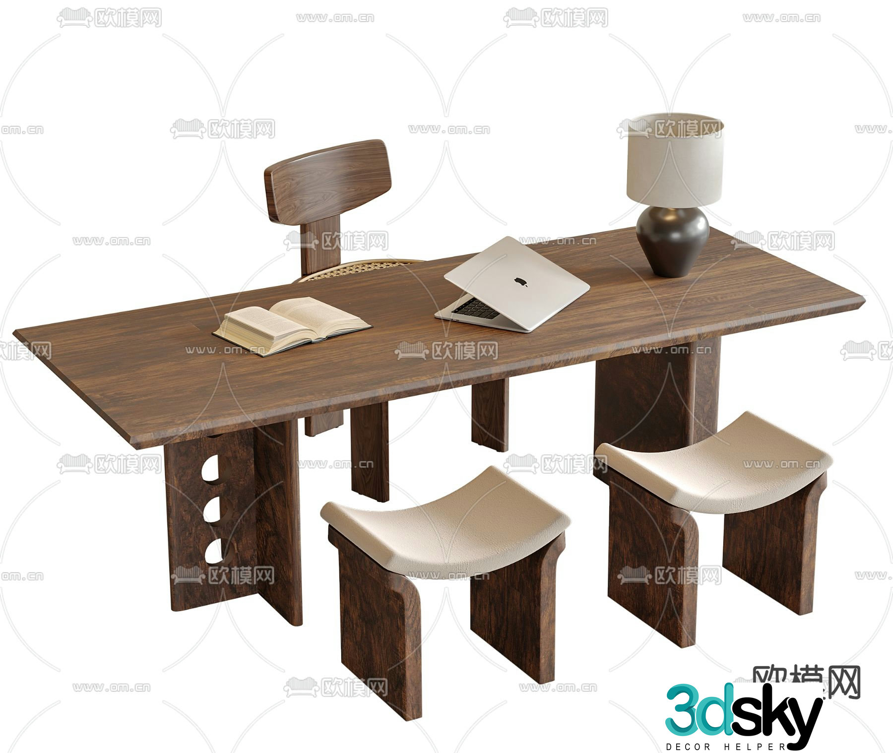 Medieval style desk and chair 3d model