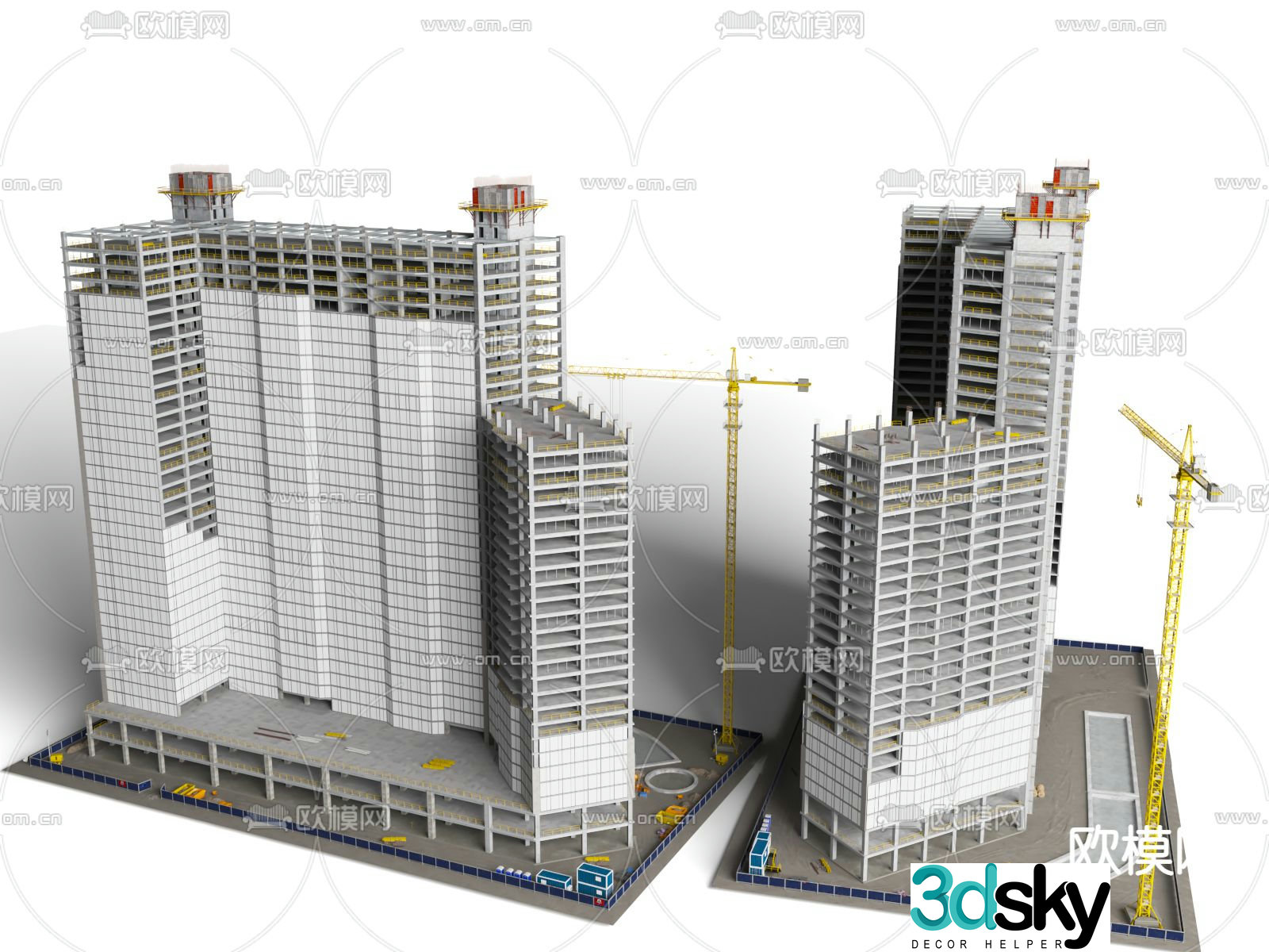 Hospital construction elevated construction site landscape 3d model