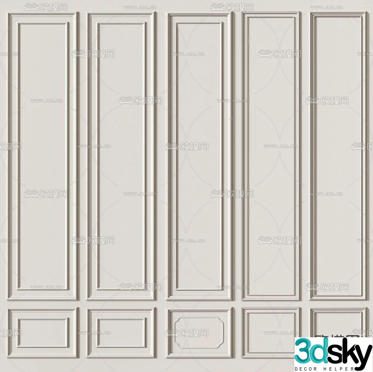 French wainscoting wall panel wall skirt 3d model