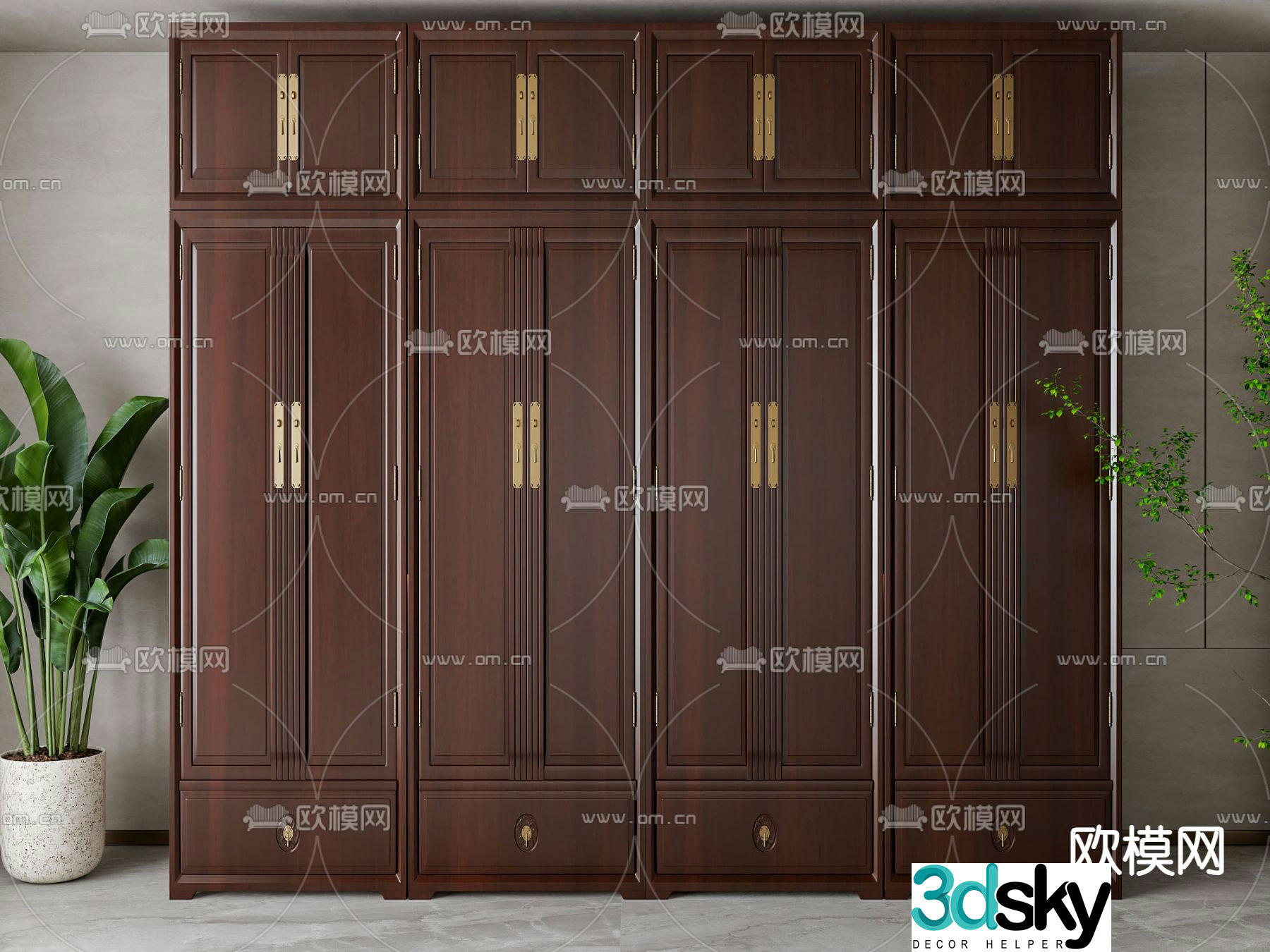 New Chinese style wardrobe solid wood wardrobe 3d model