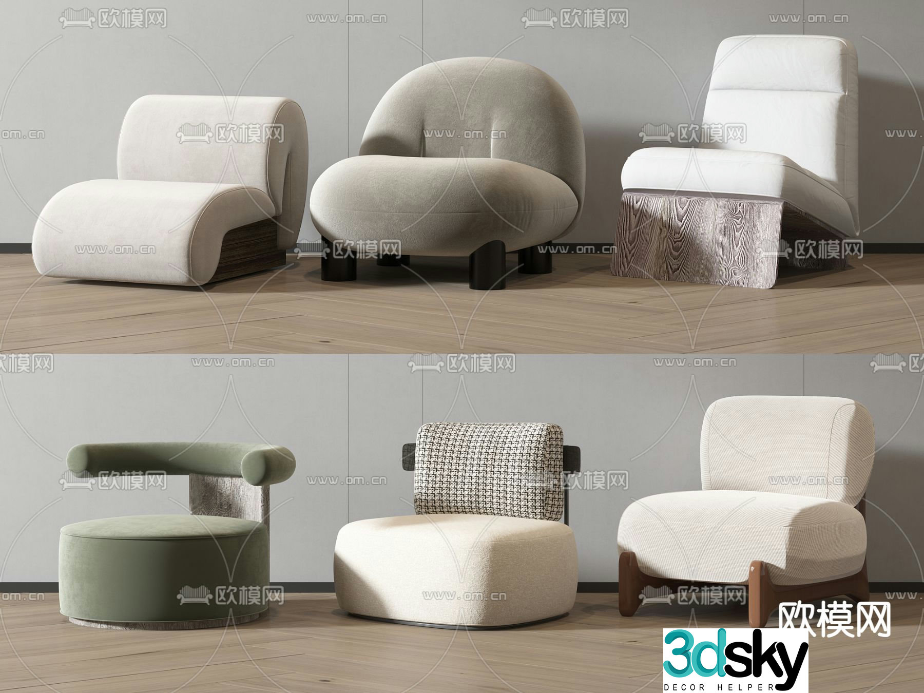 Cream style single sofa 3d model