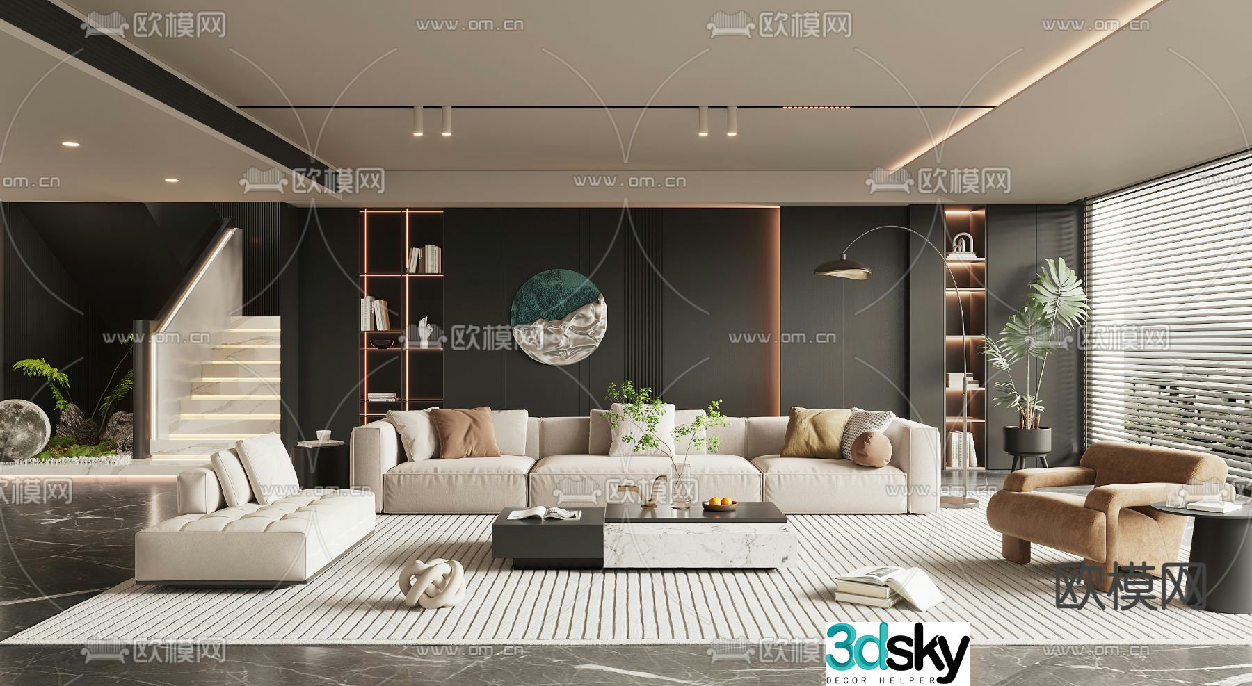 Modern villa living room 3d model