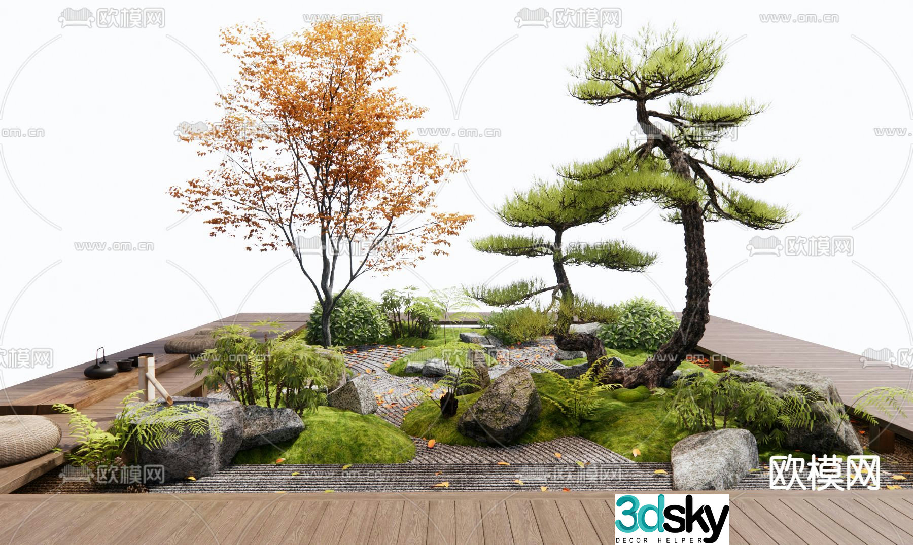 New Chinese style landscaping courtyard sketch 3D model