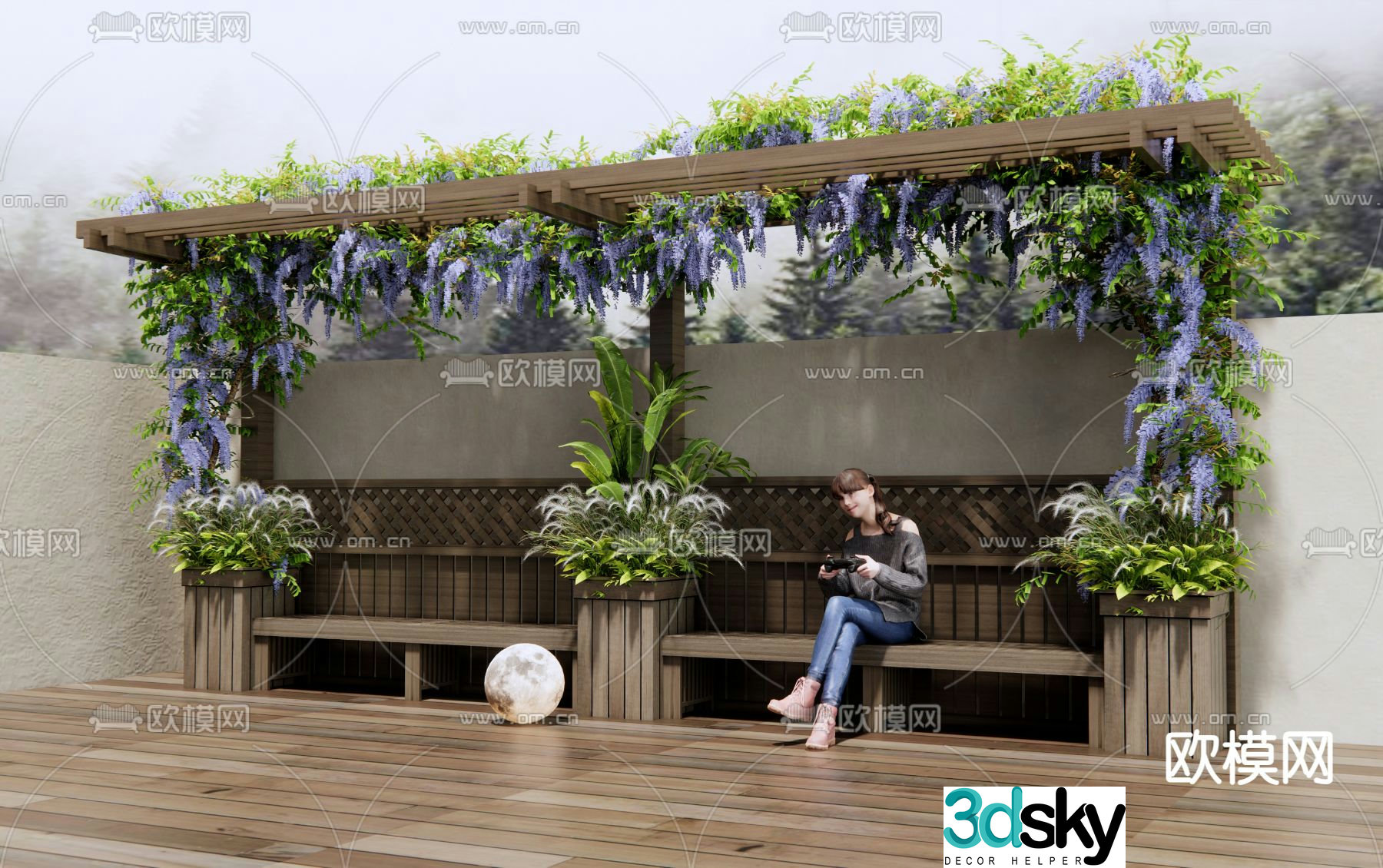 Landscape seats outdoor tables and chairs park bench 3d model