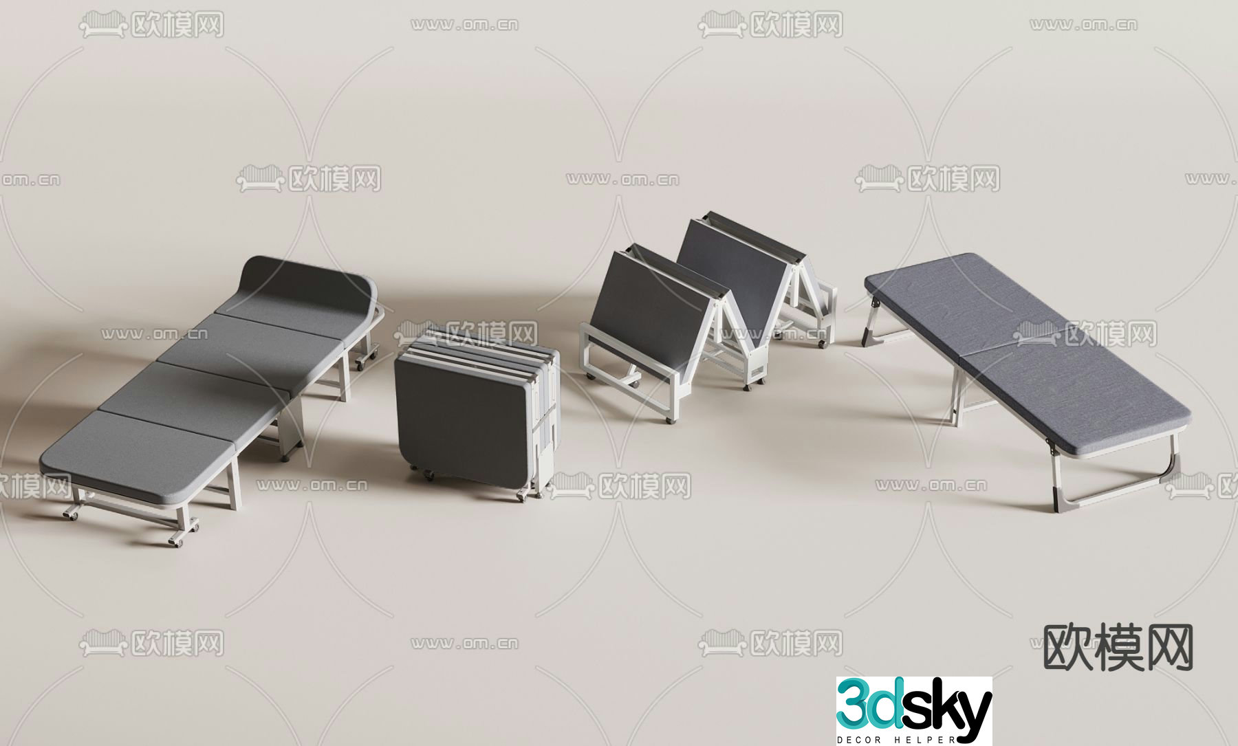 Single bed lunch bed folding bed 3d model